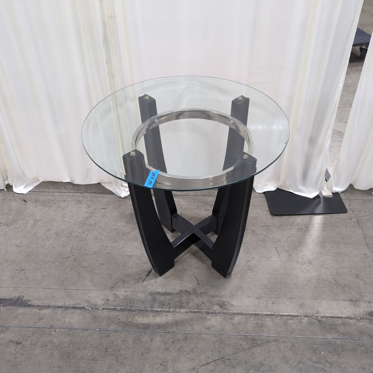 Black Wood Round Dining Table with Glass Top