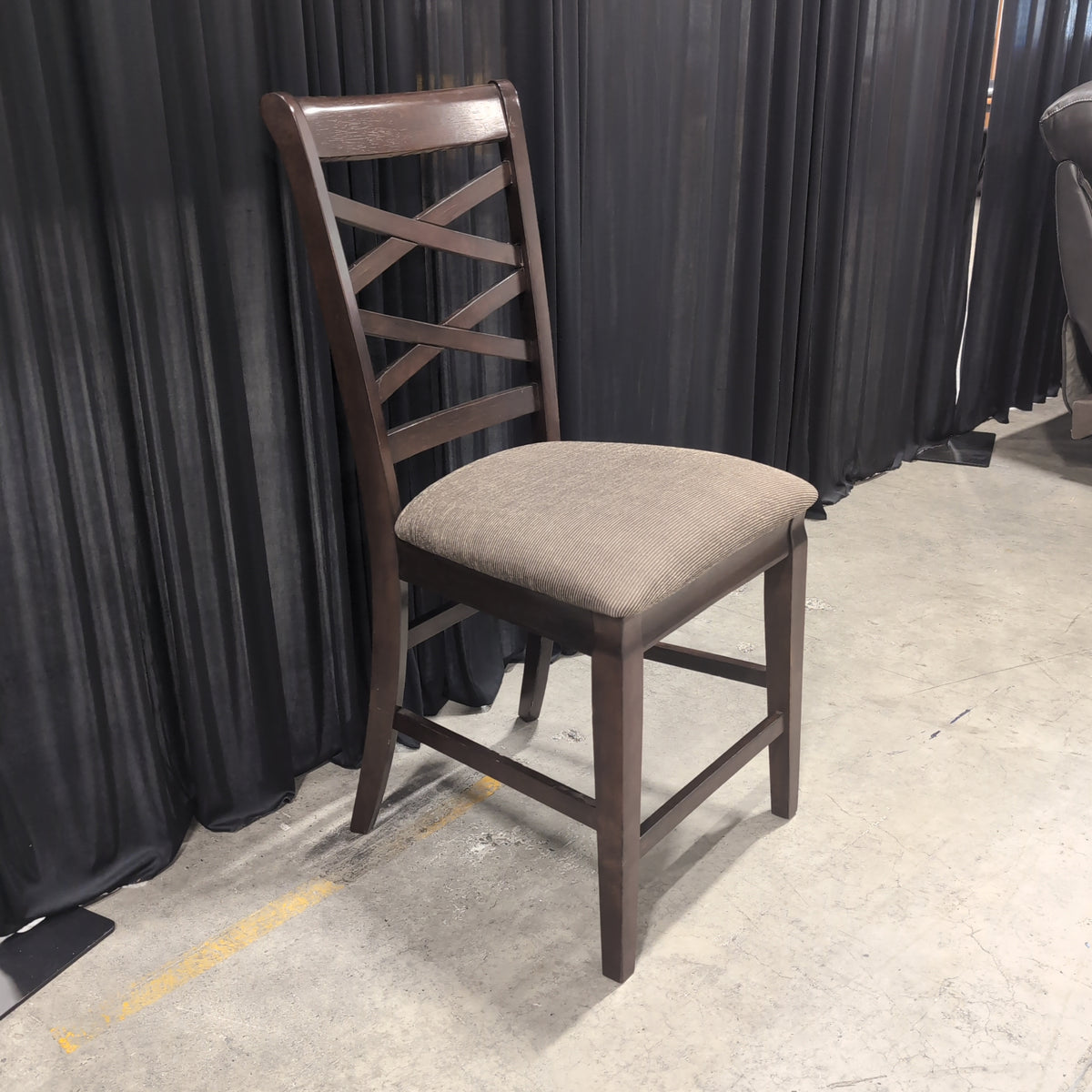 Dark Wood Frame Counter Stool with Ribbed Upholstery