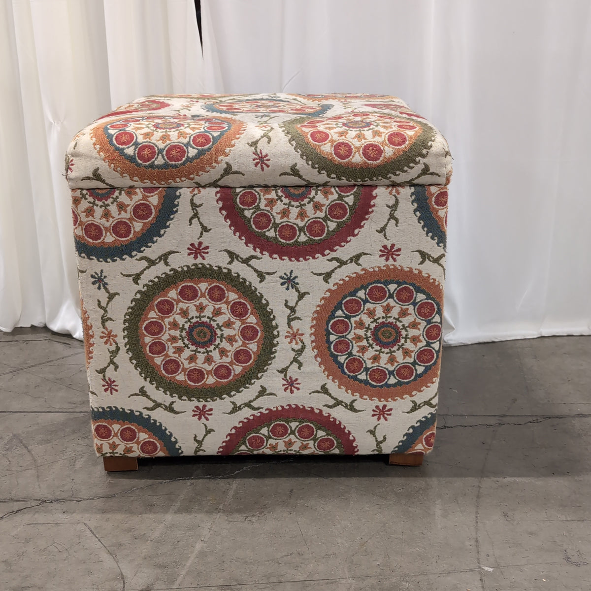 Colorful Medallion Pattern Square Upholstered Ottoman