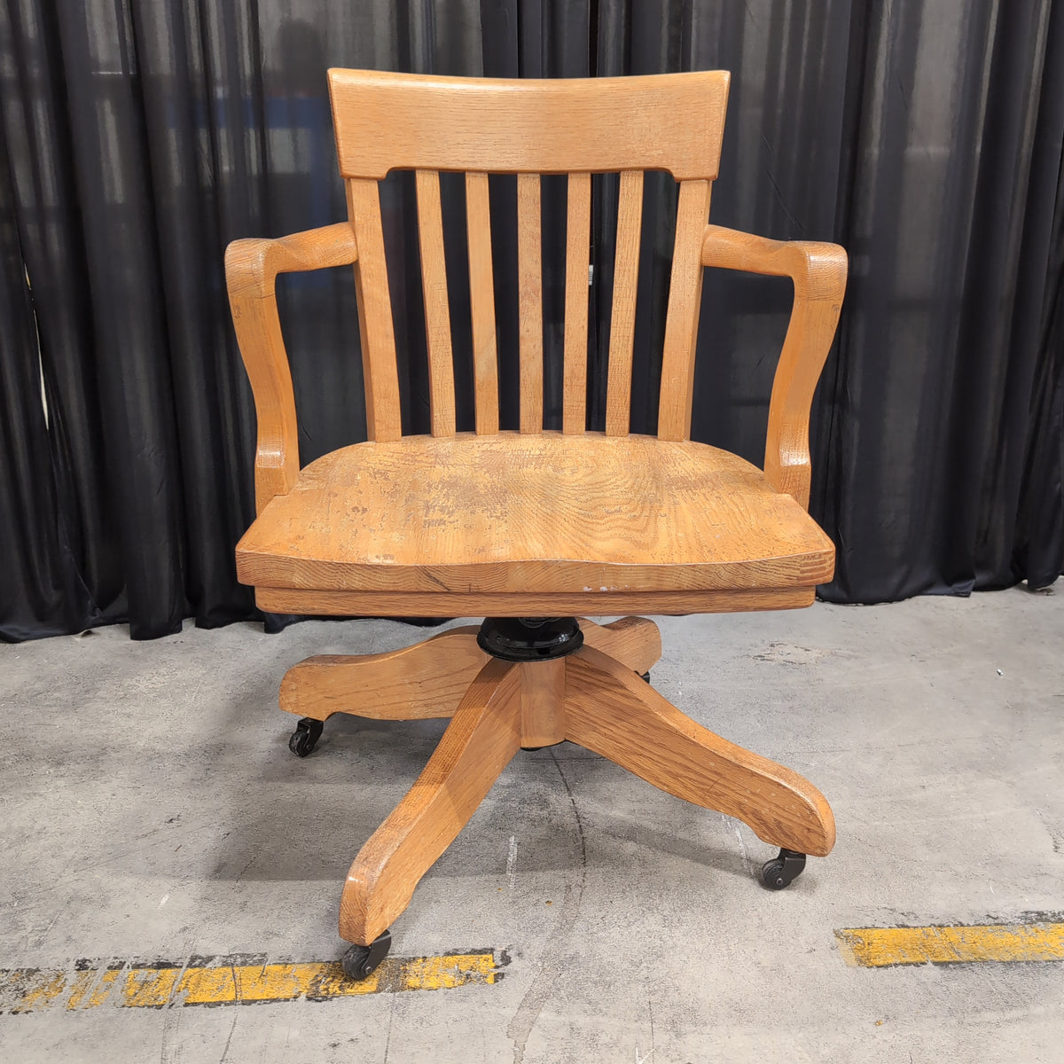 Golden Oak Slat Back Swivel Chair
