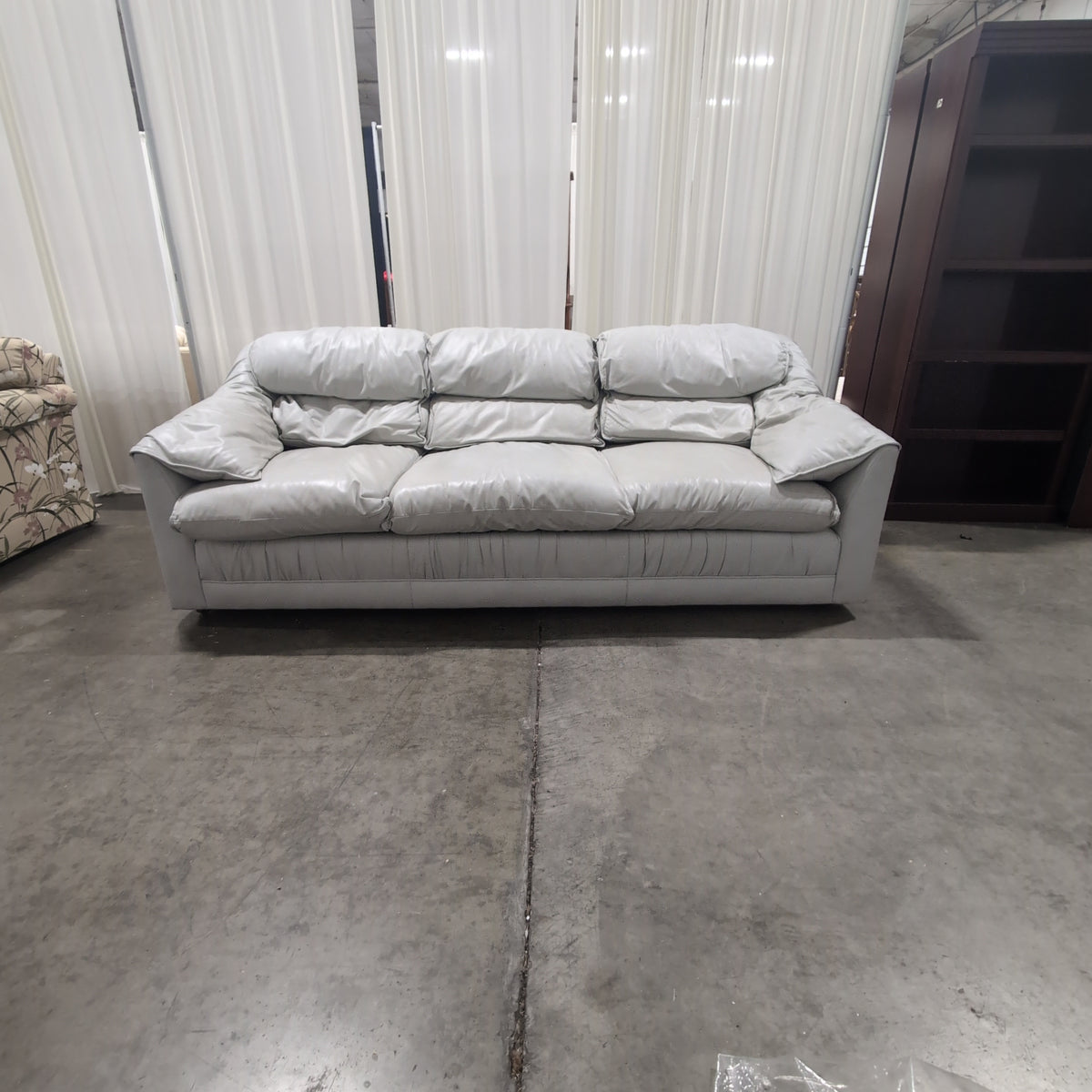 Emerson Leather Plush White Padded Leather Couch