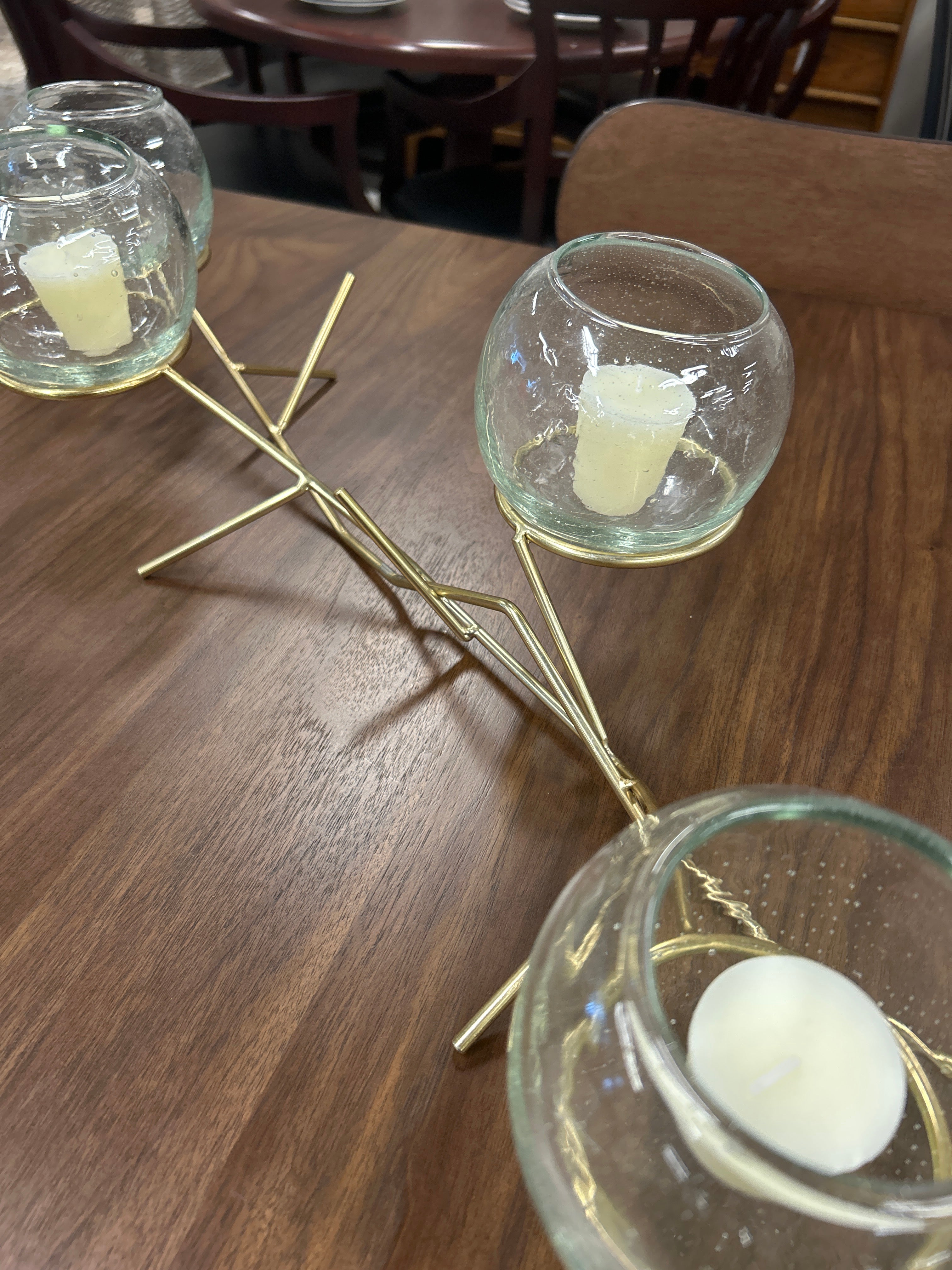 Gold & 5pc Glass Candle Stand Centerpiece