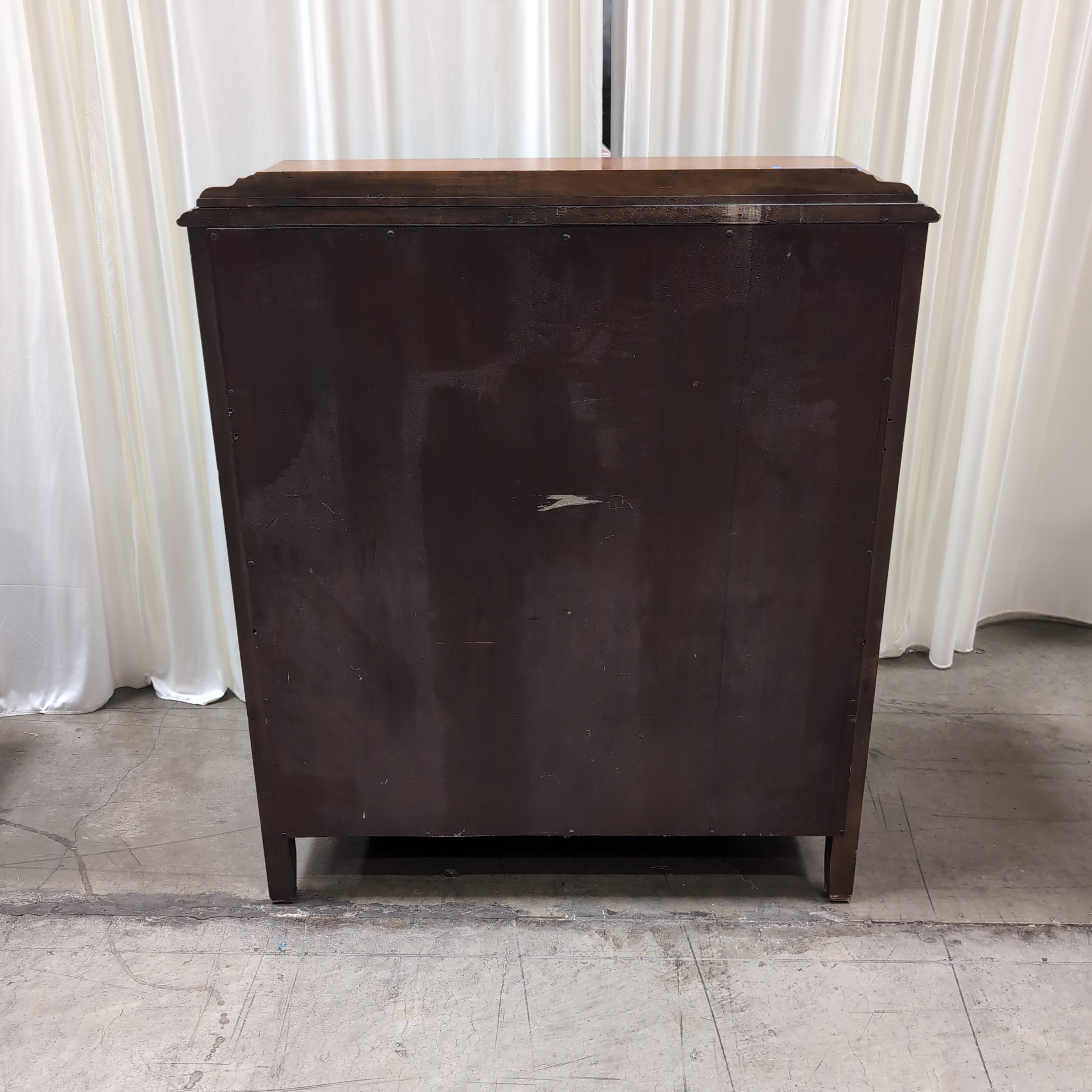 Vintage Dark Wood Four-Drawer Dresser with Ornate Carving