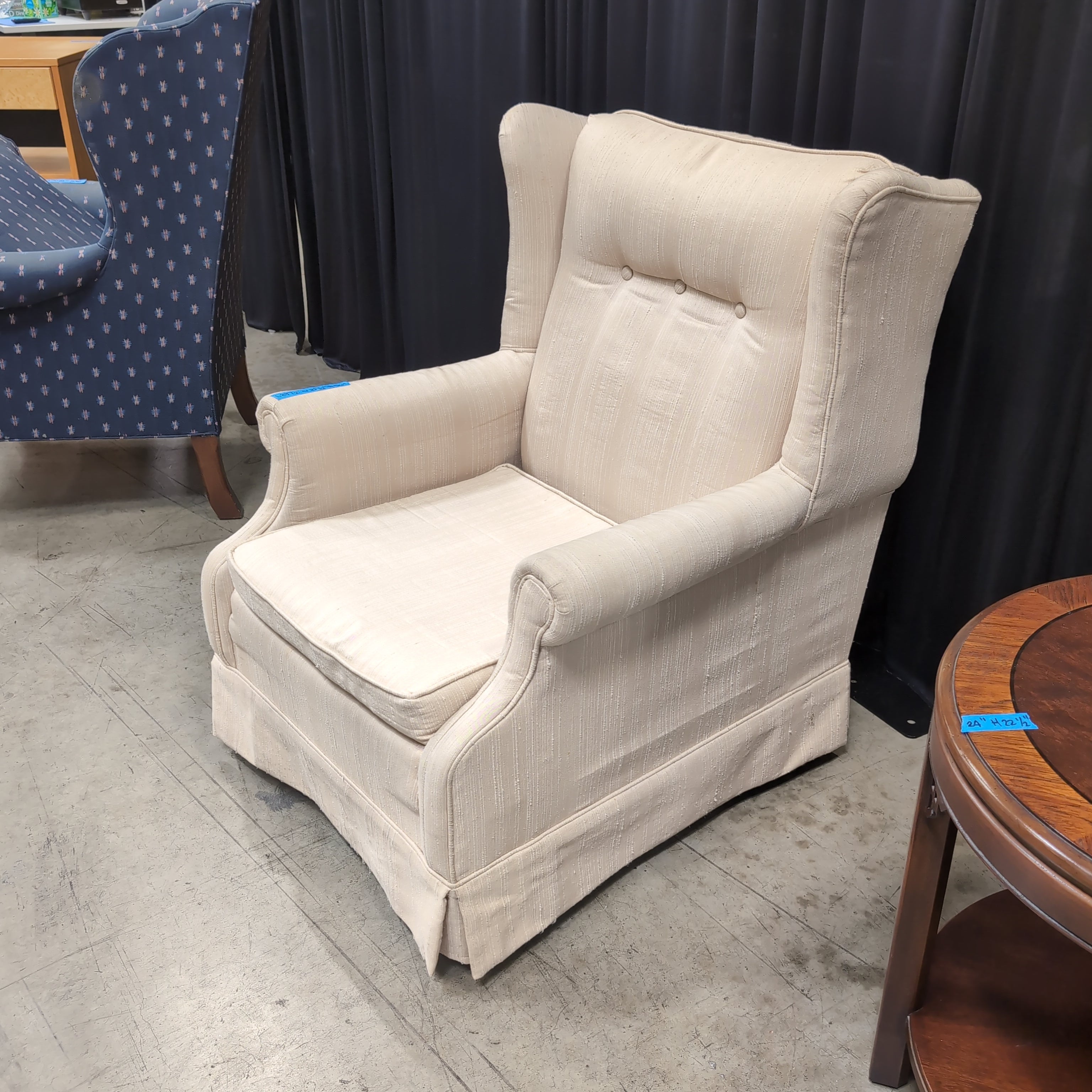 Traditional Beige Upholstered Wingback Chair with Button Tufting
