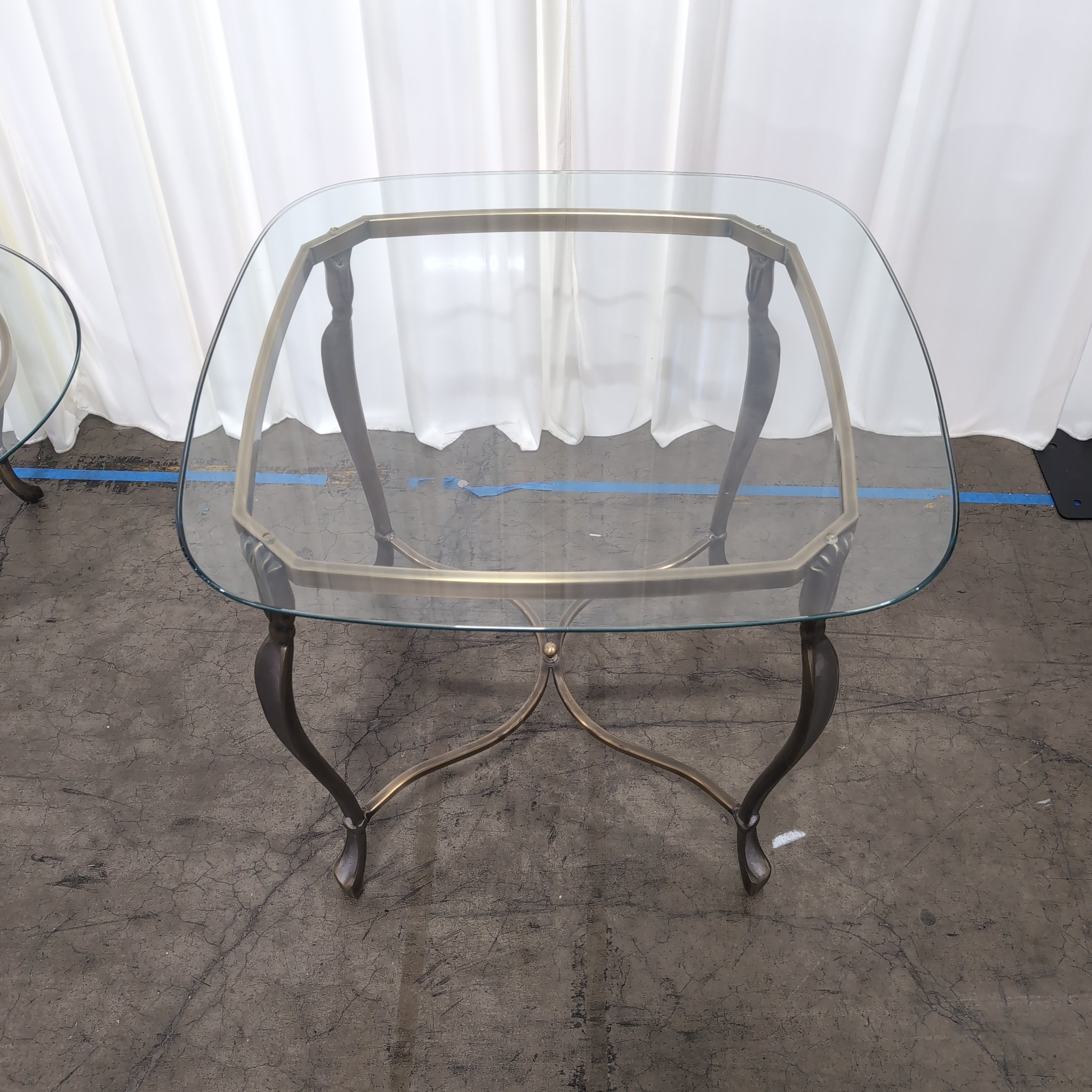 Octagonal Glass Top End Table with Brass Frame