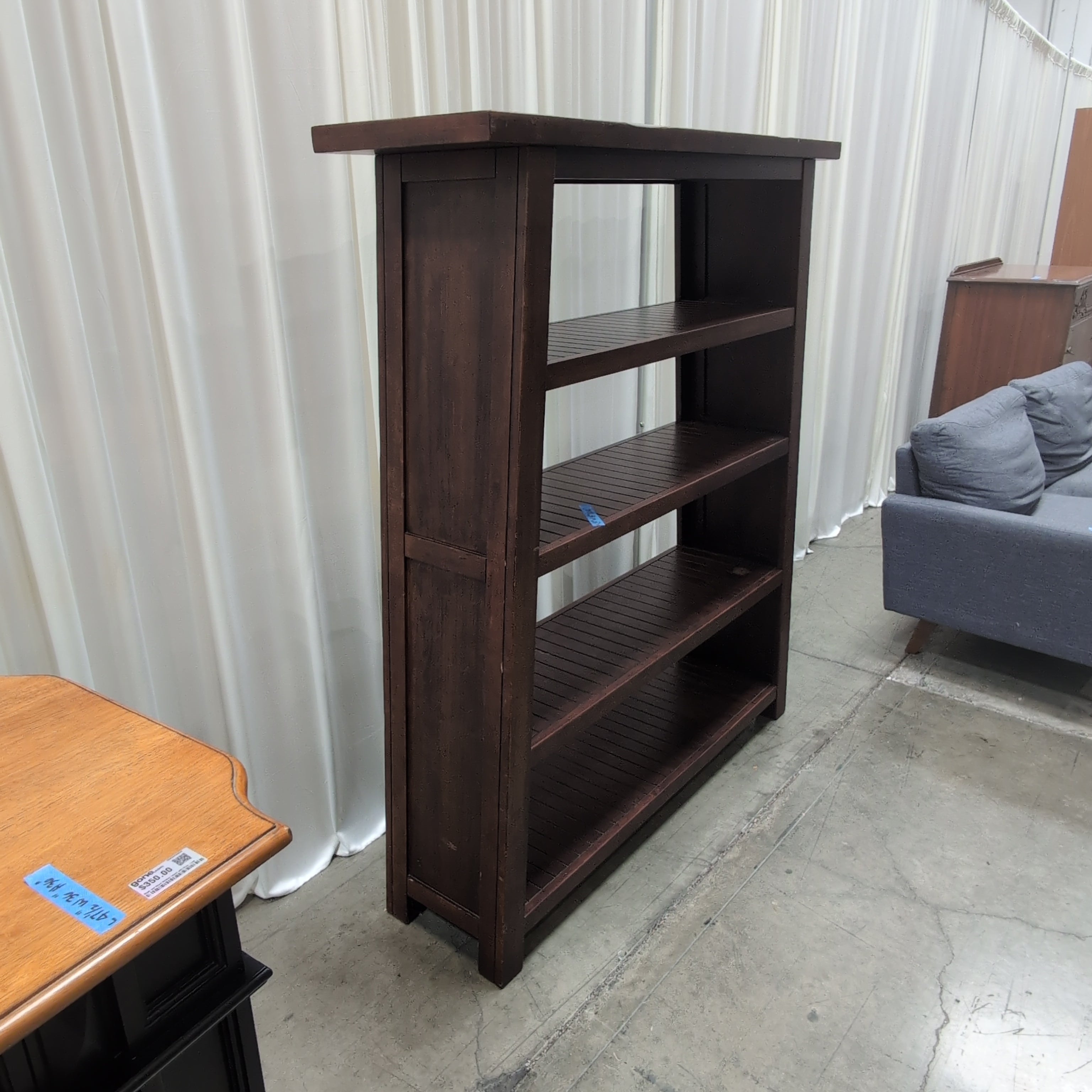 Five-Tier Dark Wood Bookcase with Slatted Shelves