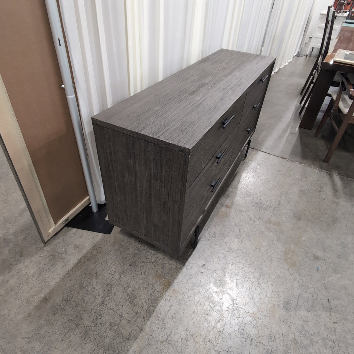 Minimalist Dark Wood Six-Drawer Dresser with Black Legs