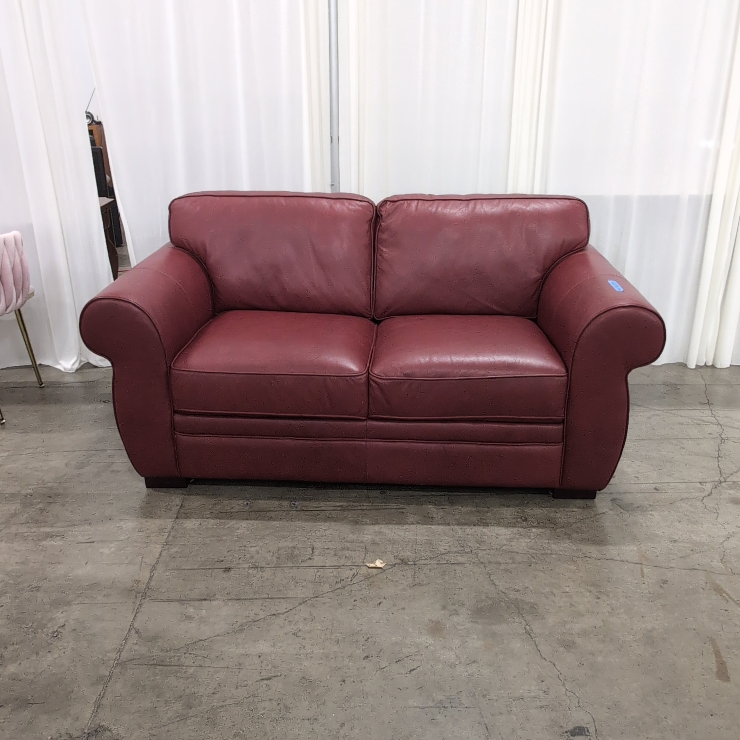 Classic Burgundy Leather Loveseat