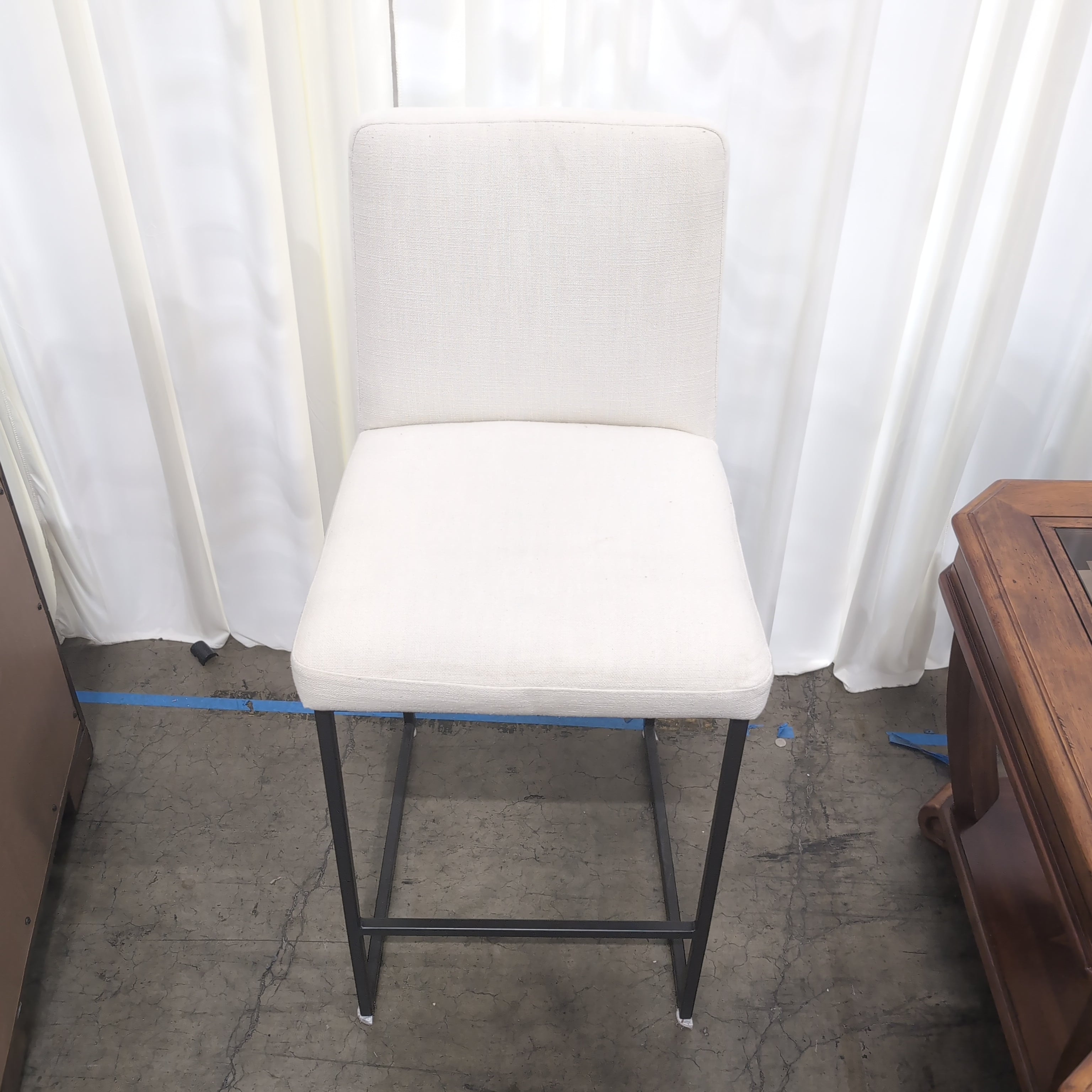 Cream Fabric Upholstered Bar Stool with Dark Metal Frame