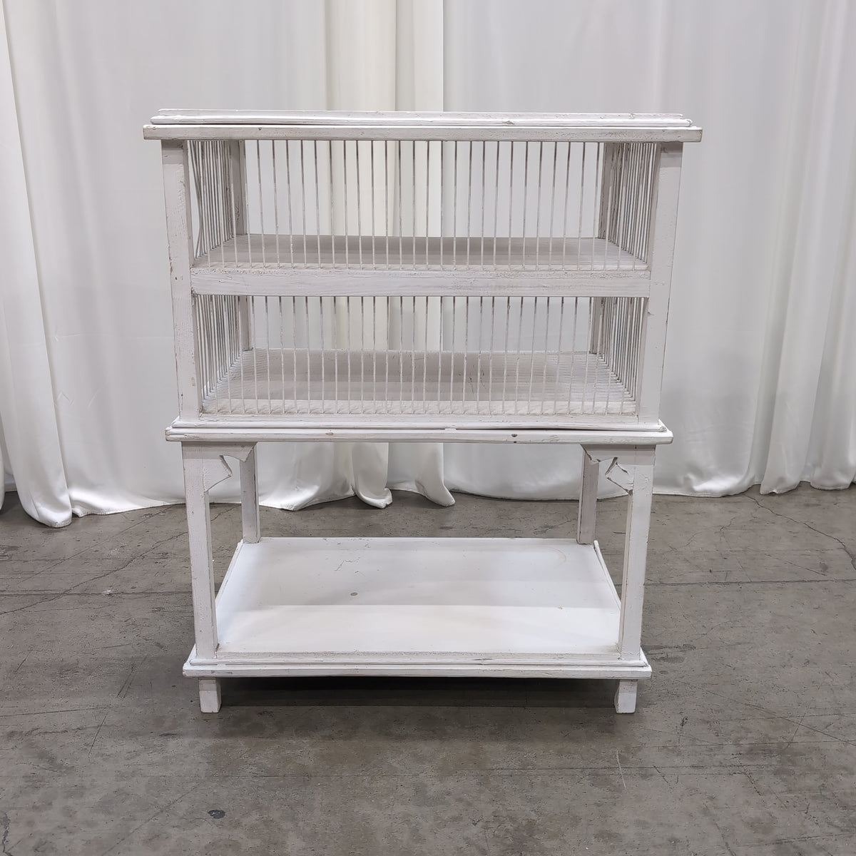 Distressed white Three-Tier Storage Shelf