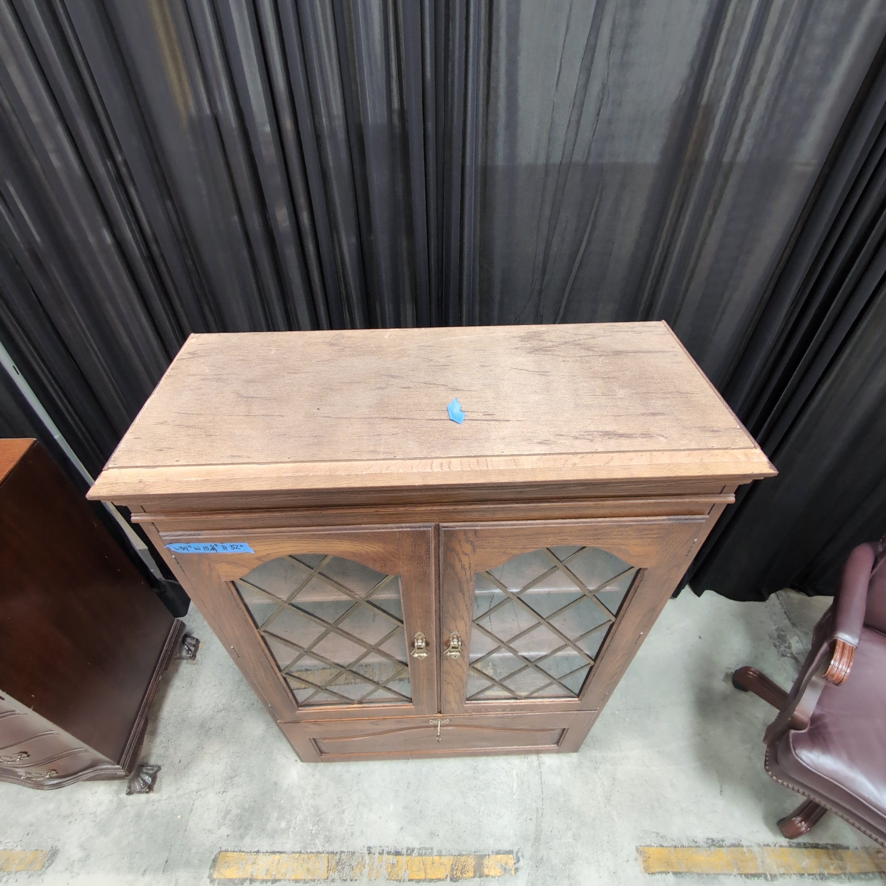 Traditional Brown Wood China Cabinet with Diamond Mullions
