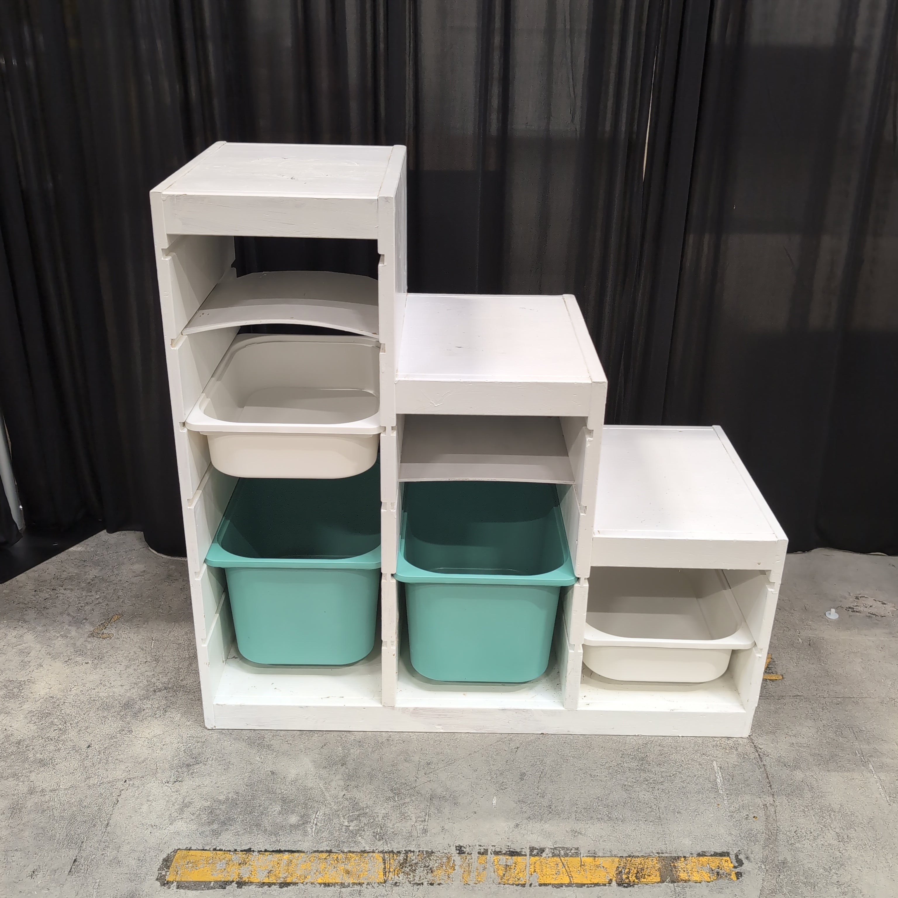 White Stepped Cubby Storage Unit with Bins