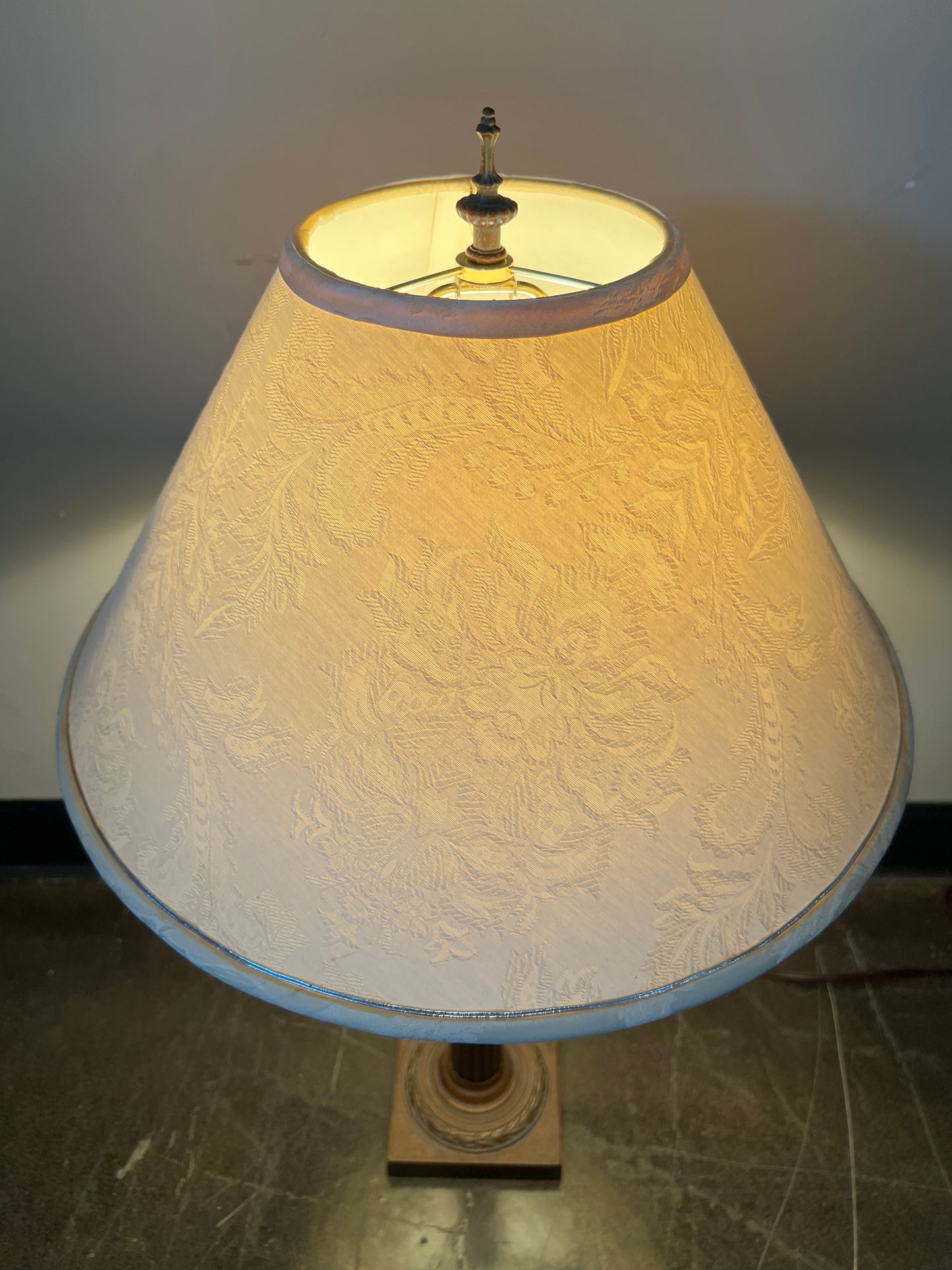 Vintage Bronze Column Table Lamp with Embossed Shade