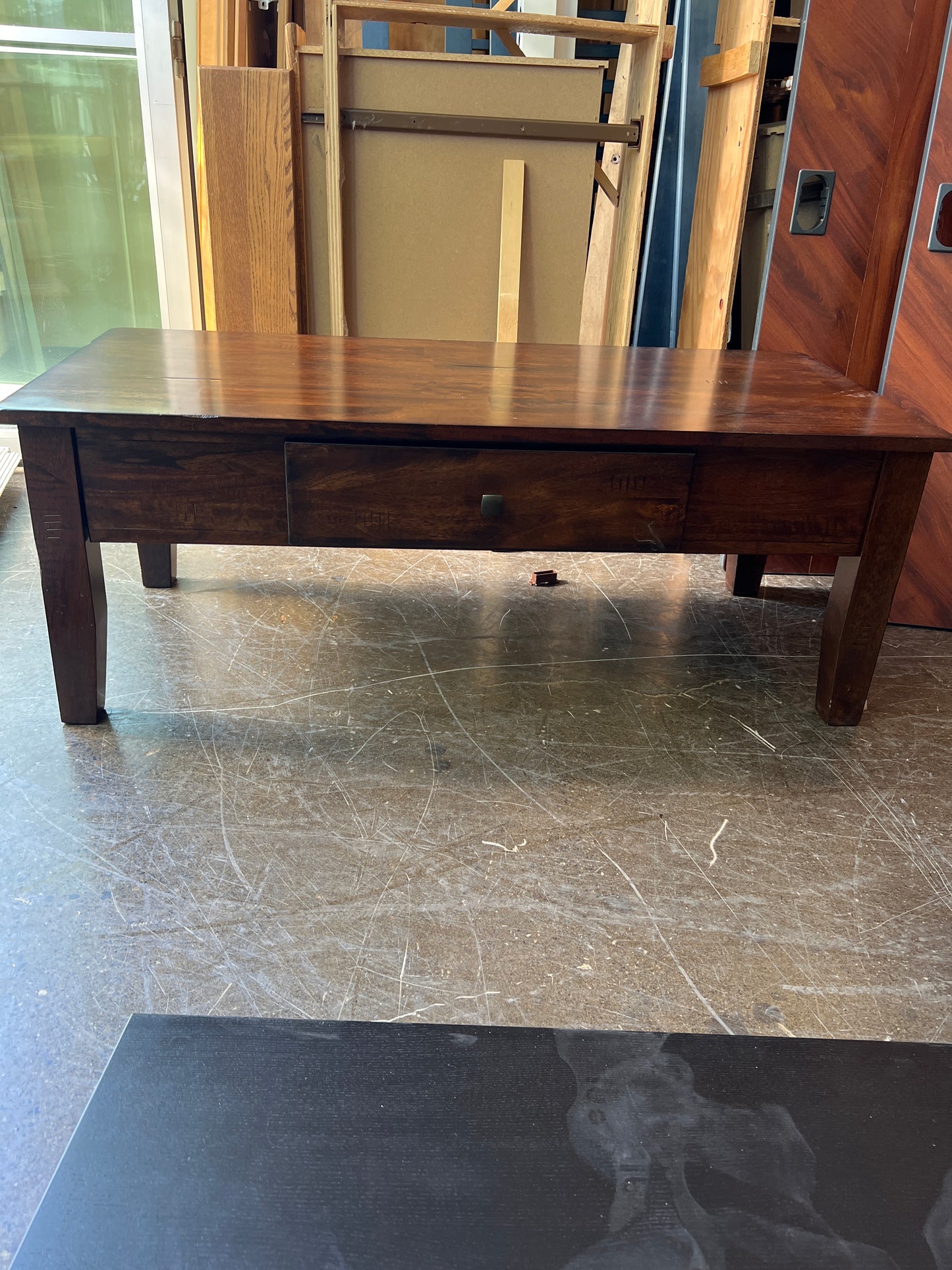 Dark Wood Coffee Table with Drawer