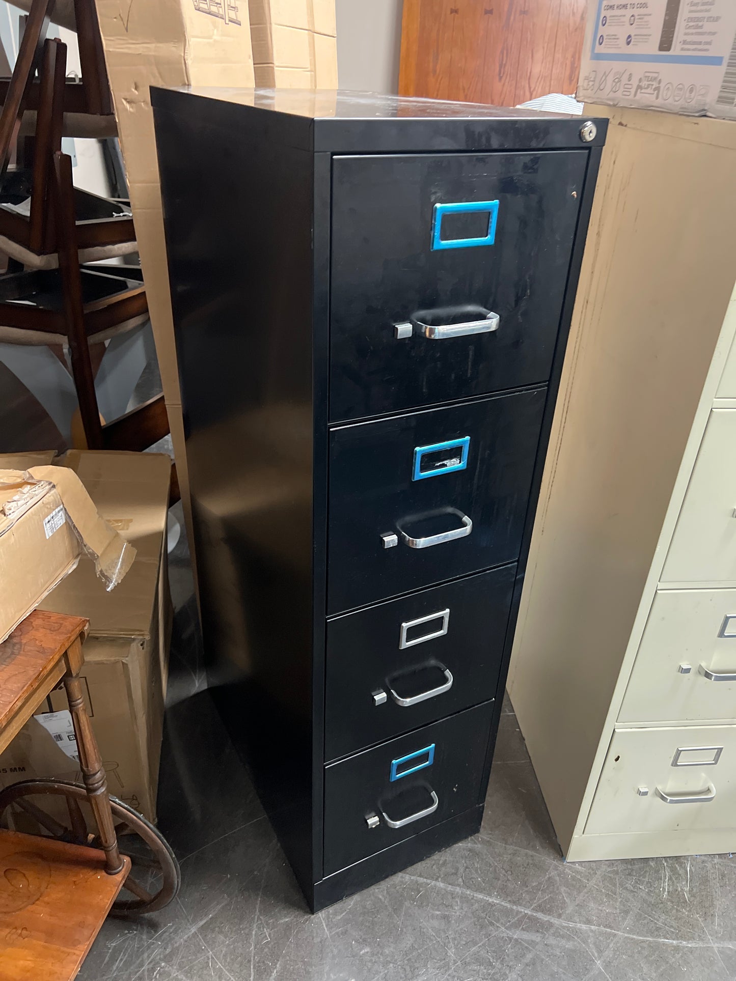 Four-Drawer Black Metal Filing Cabinet