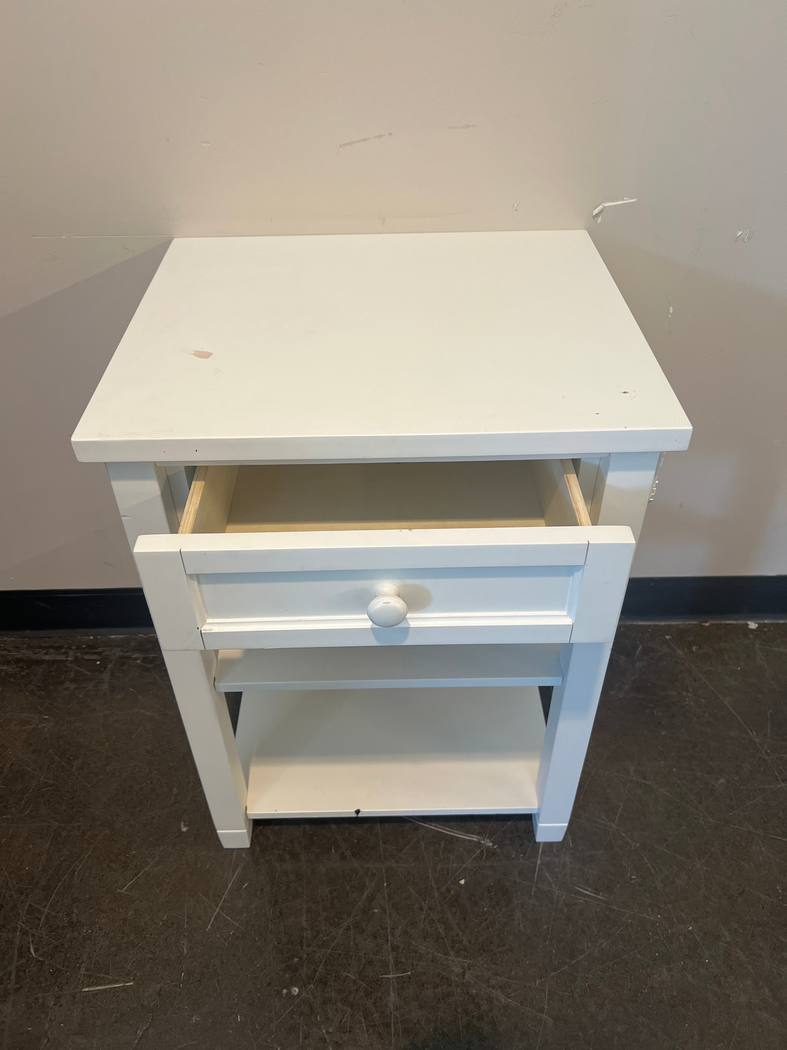 Williams-Sonoma White Side Table with Drawer and Shelves