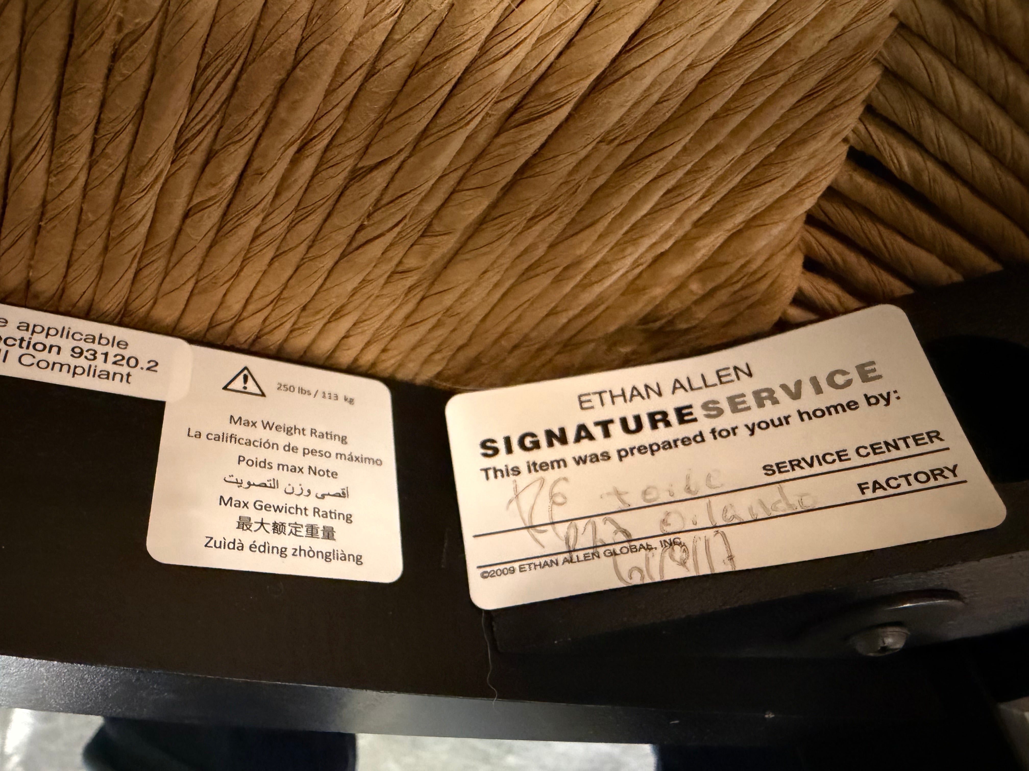 Ethan Allen Vintage French Country Rush Seat Bar Stools in Black, Set of Four