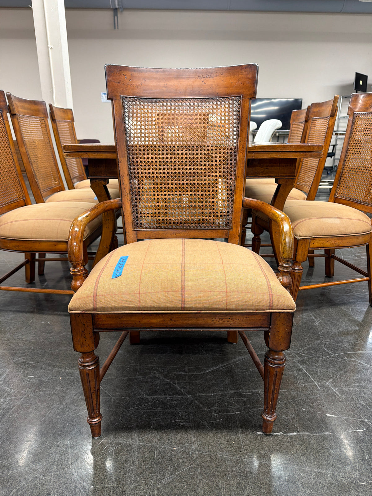 Acquisitions by Henredon 9-Piece Dining Set, Trestle Extension Table and 8 Cane Back Chairs