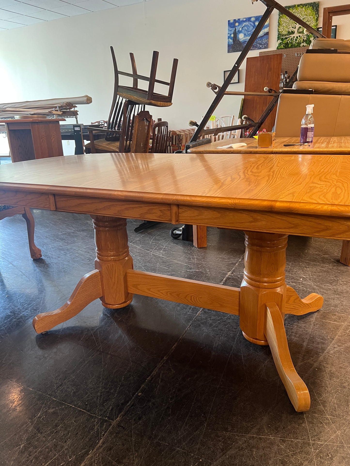 Oval Oak Dinning Table with Six Chairs with Floral Accent