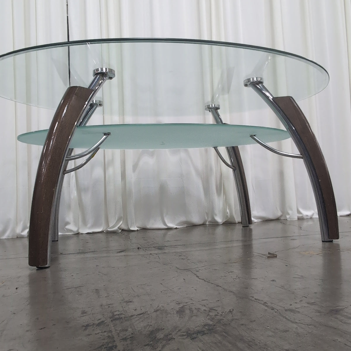Contemporary Oval Glass Coffee Table with Wood Legs