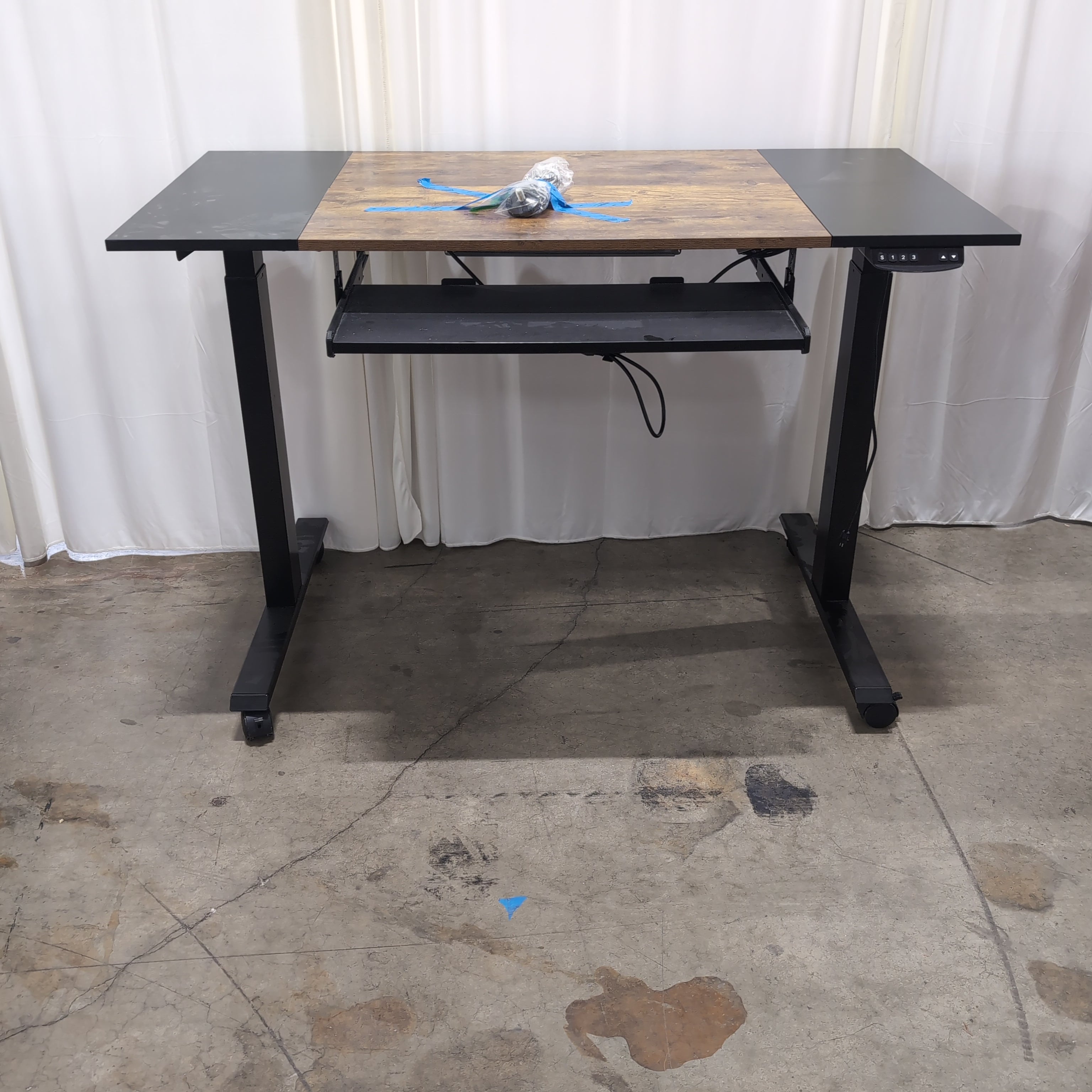 Industrial Style Two-Tone Top Desk with Black Metal Legs