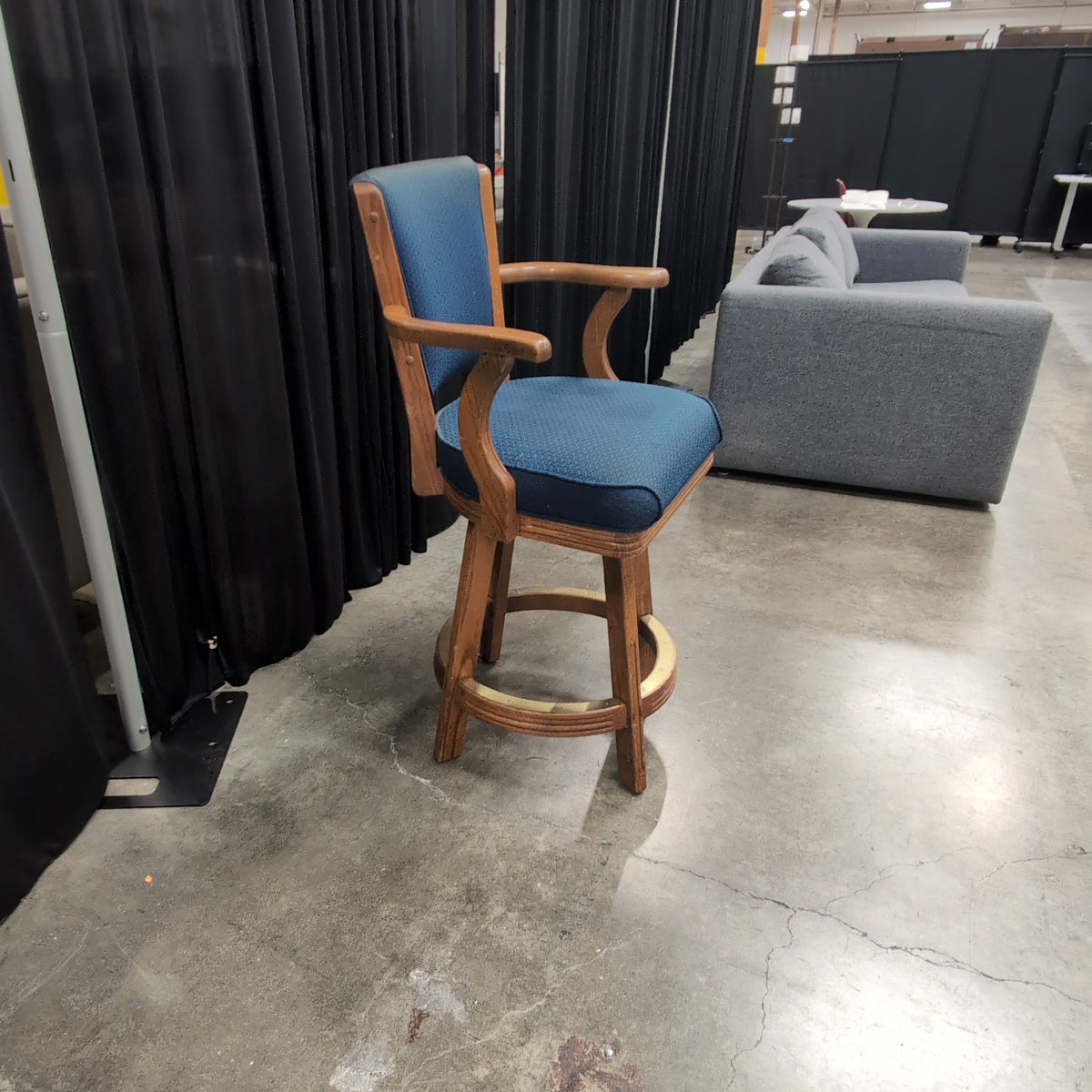 Wood Frame Dark Upholstered Bar Stool with Curved Arms