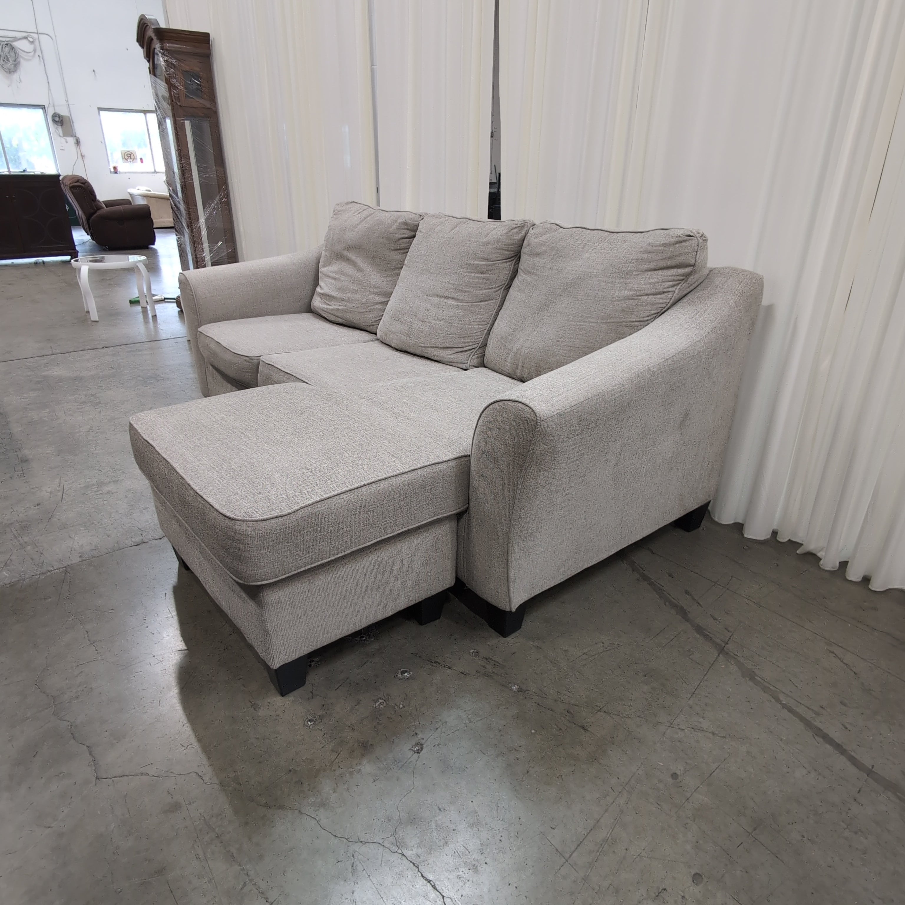 Light Grey Fabric Sectional Couch with Track Arms