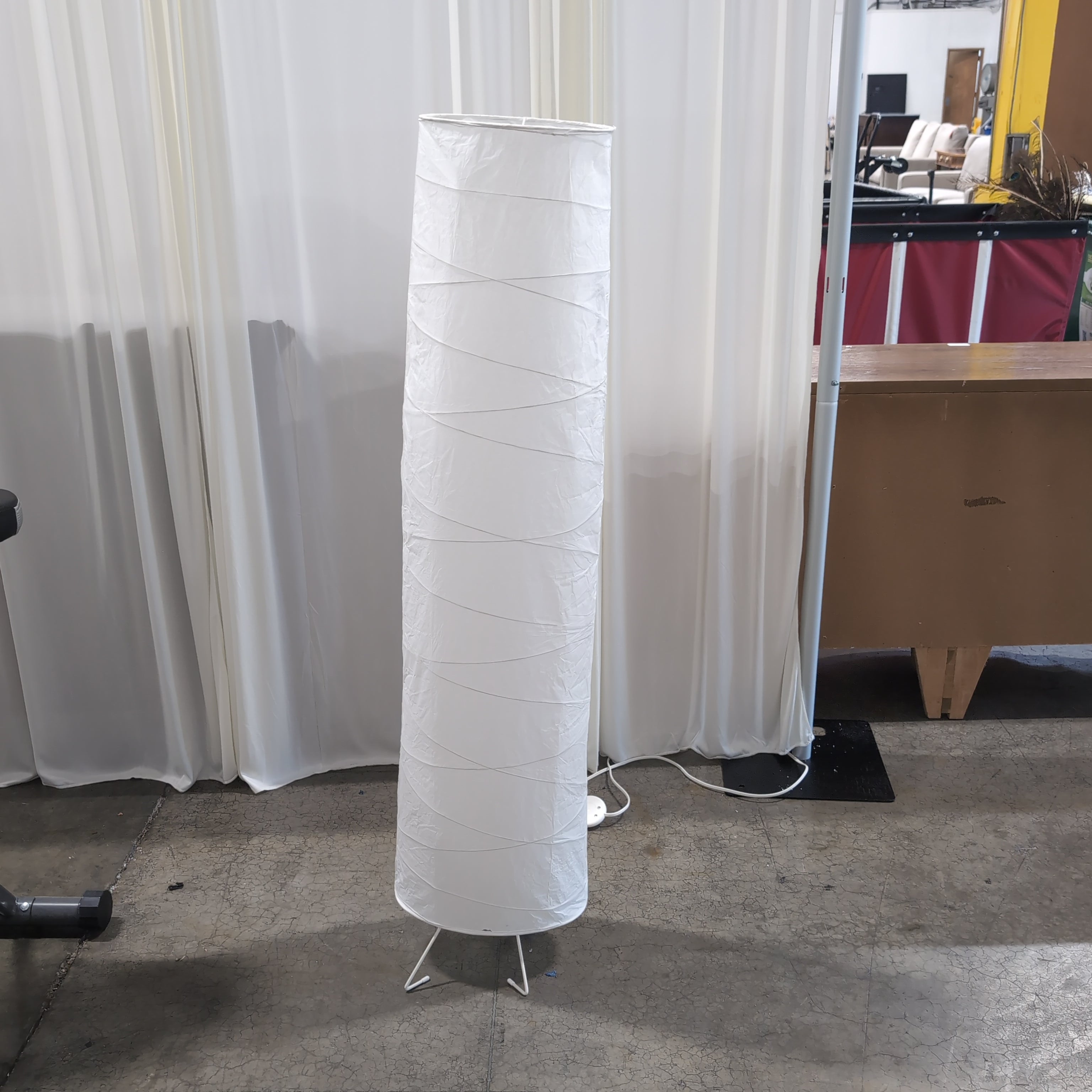 White Cylindrical Paper Shade Floor Lamp