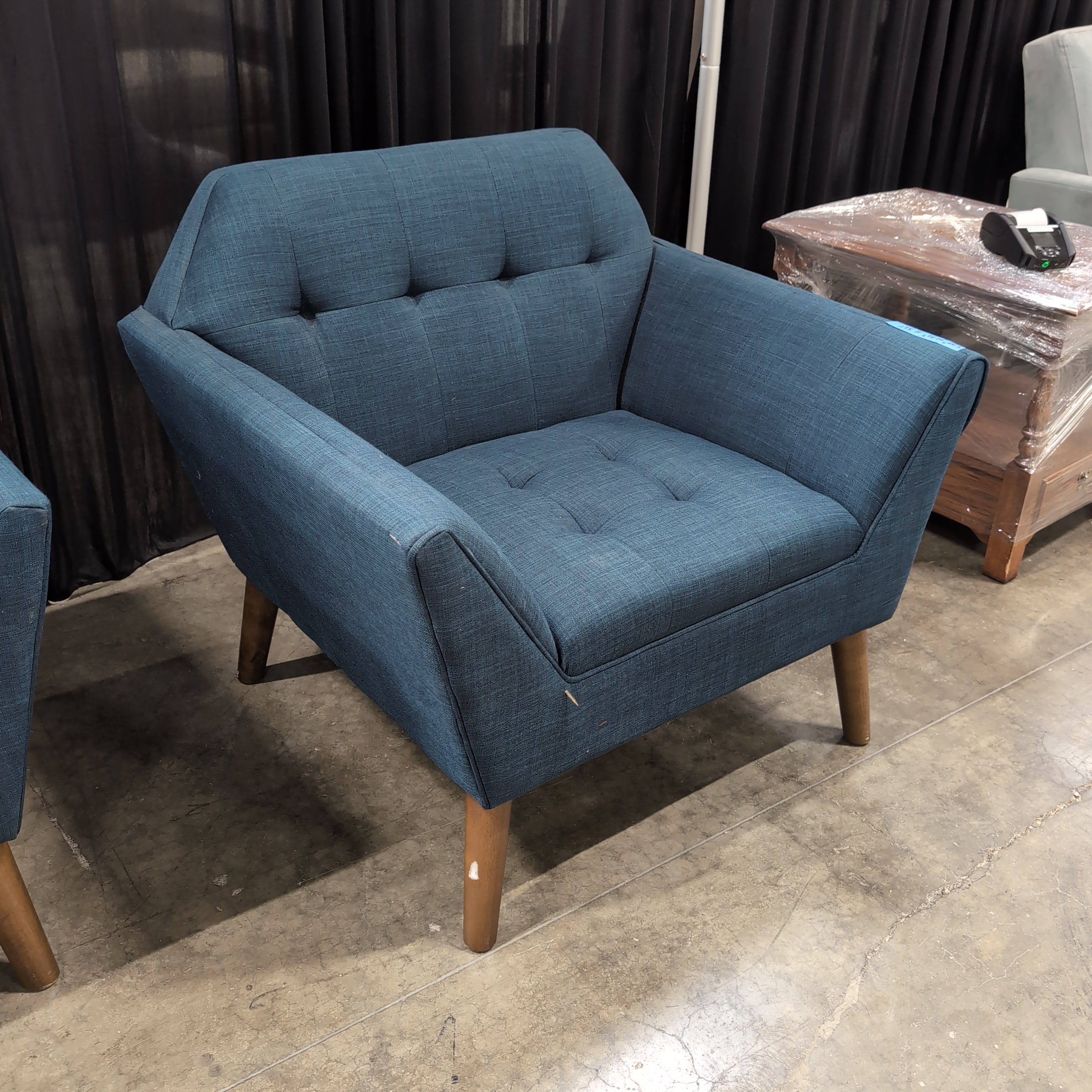 Mid-Century Modern Blue Fabric Armchair
