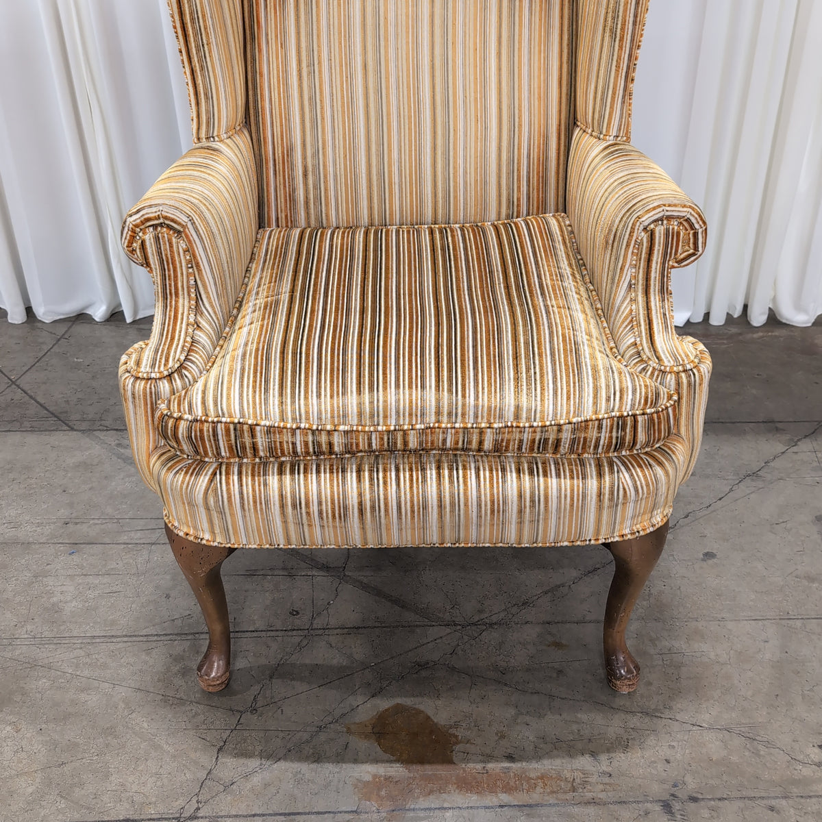 Traditional Brown Striped Wingback Chair