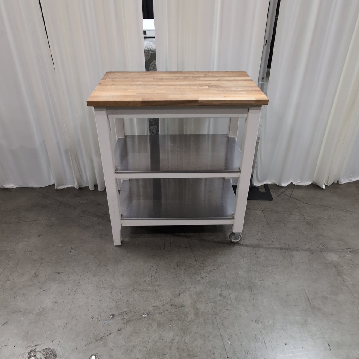 White Frame Butcher Block Kitchen Cart