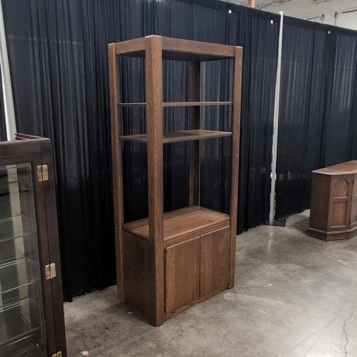 Sturdy Brown Wood Bookcase with Cabinet Doors