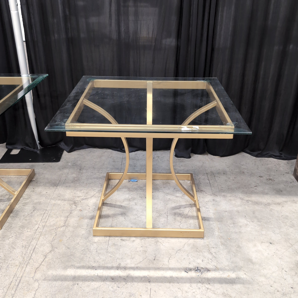 Geometric Gold Metal Coffee Table with Glass Top