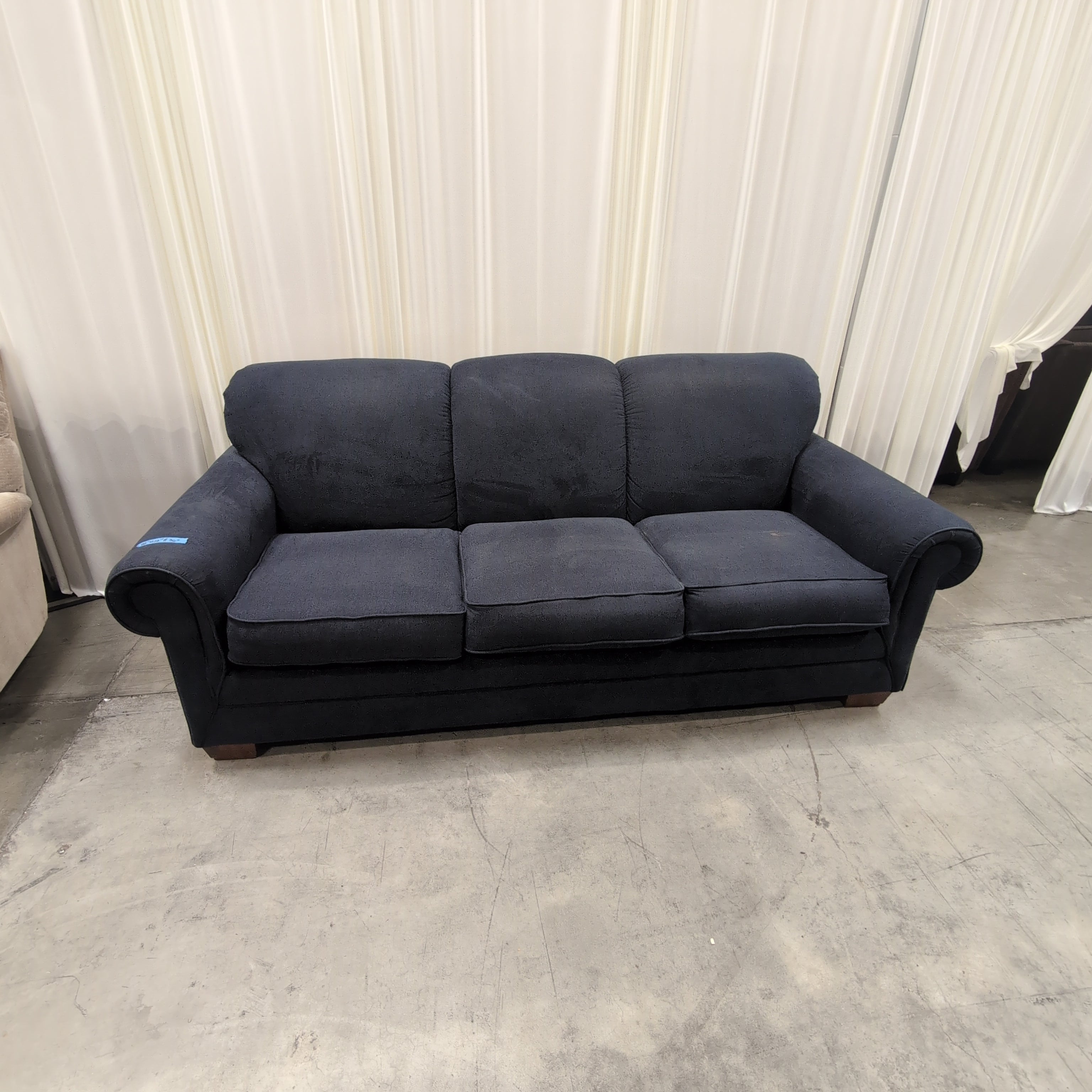 Navy Three-Cushion Rolled Arm Couch