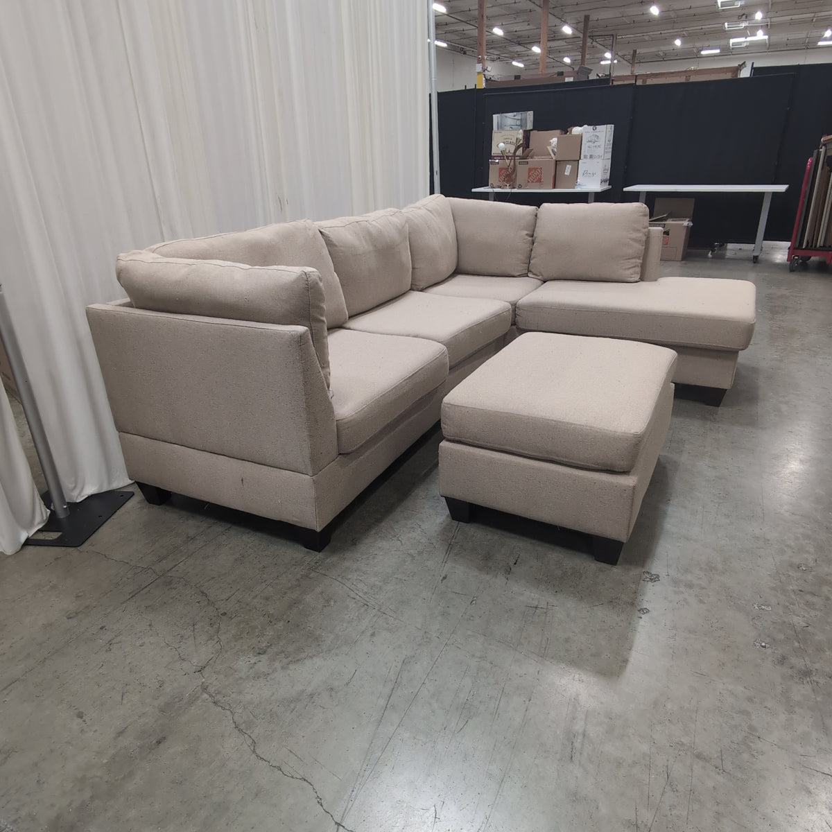 Neutral Fabric Three-Seat Couch with Removable Cushions