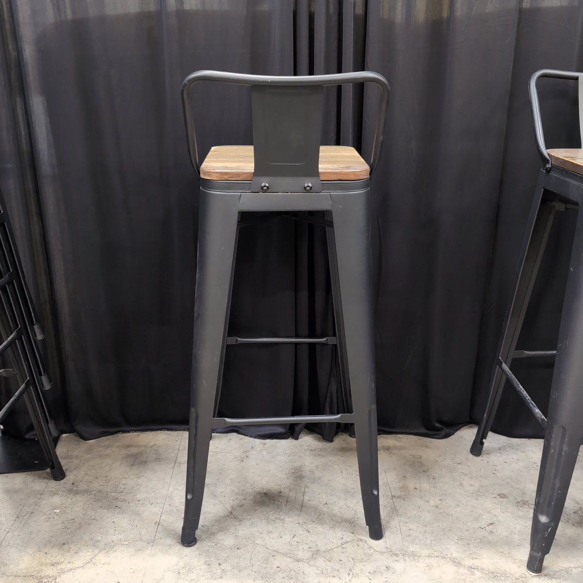 Industrial Style Dark Wood Seat Bar Stool