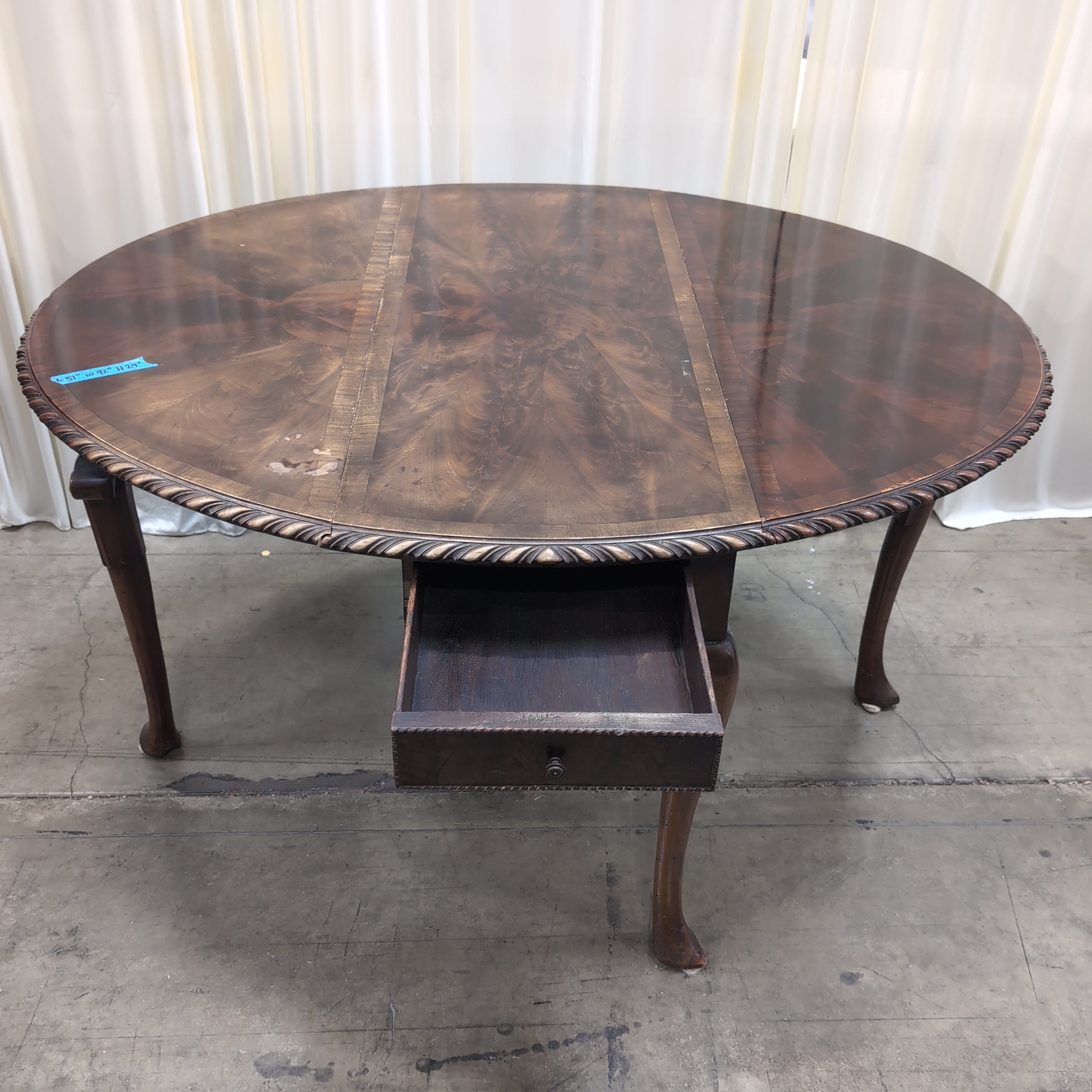 Traditional Burl Wood Coffee Table with Carved Apron