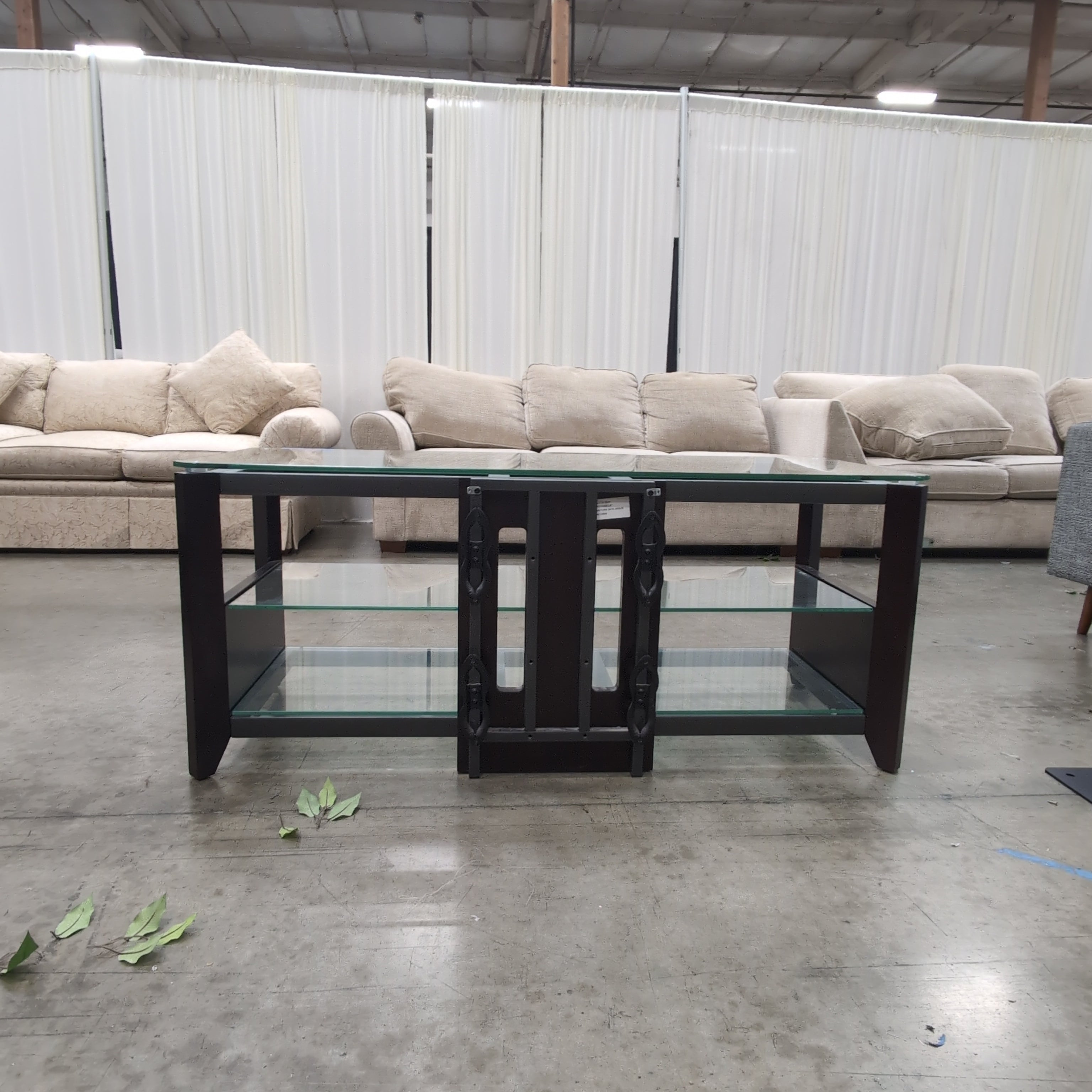 Rectangular Glass Top Coffee Table in Dark Wood