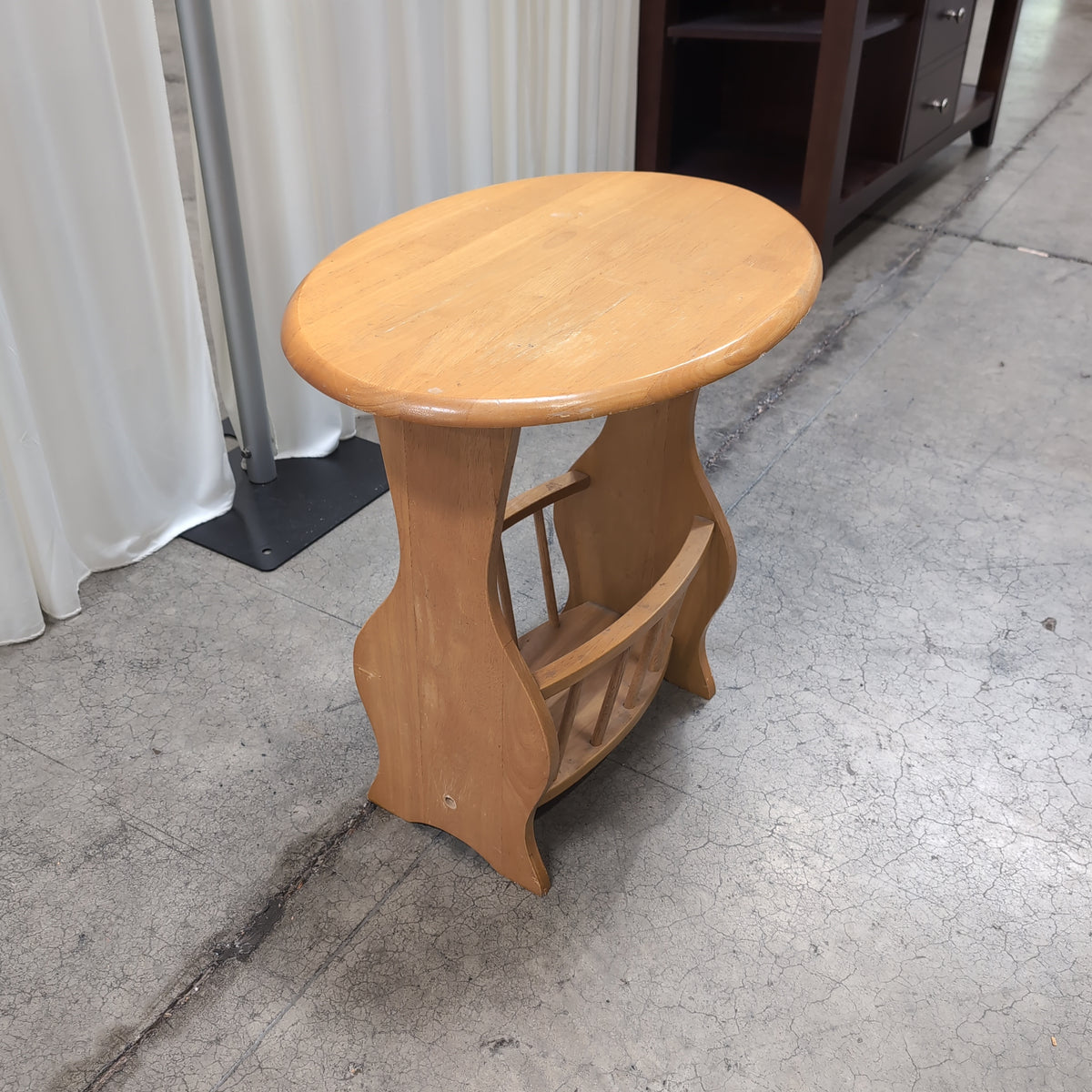 Natural Finish Oval End Table with Slat Shelf