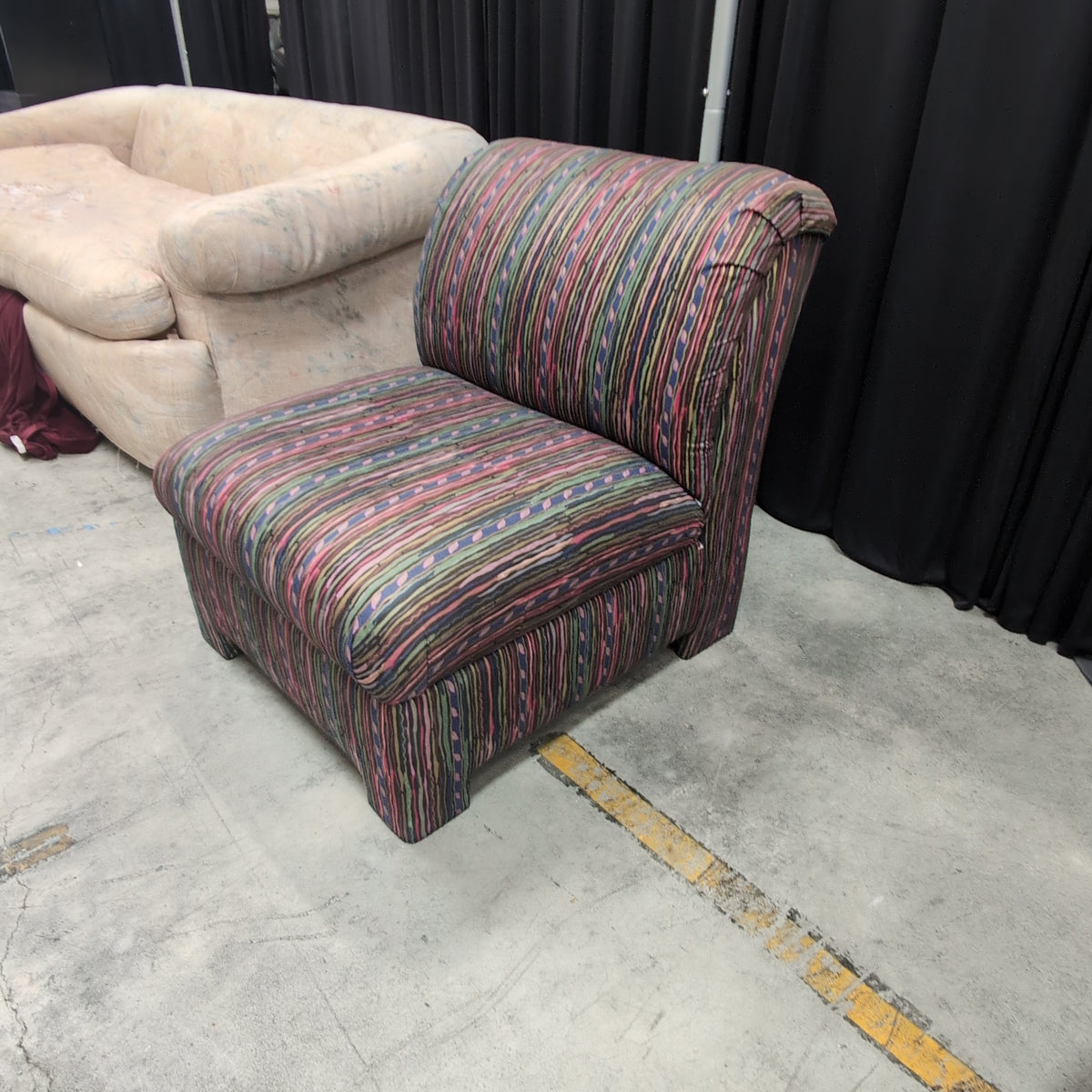 Multi-Color Striped Fabric Armless Chair