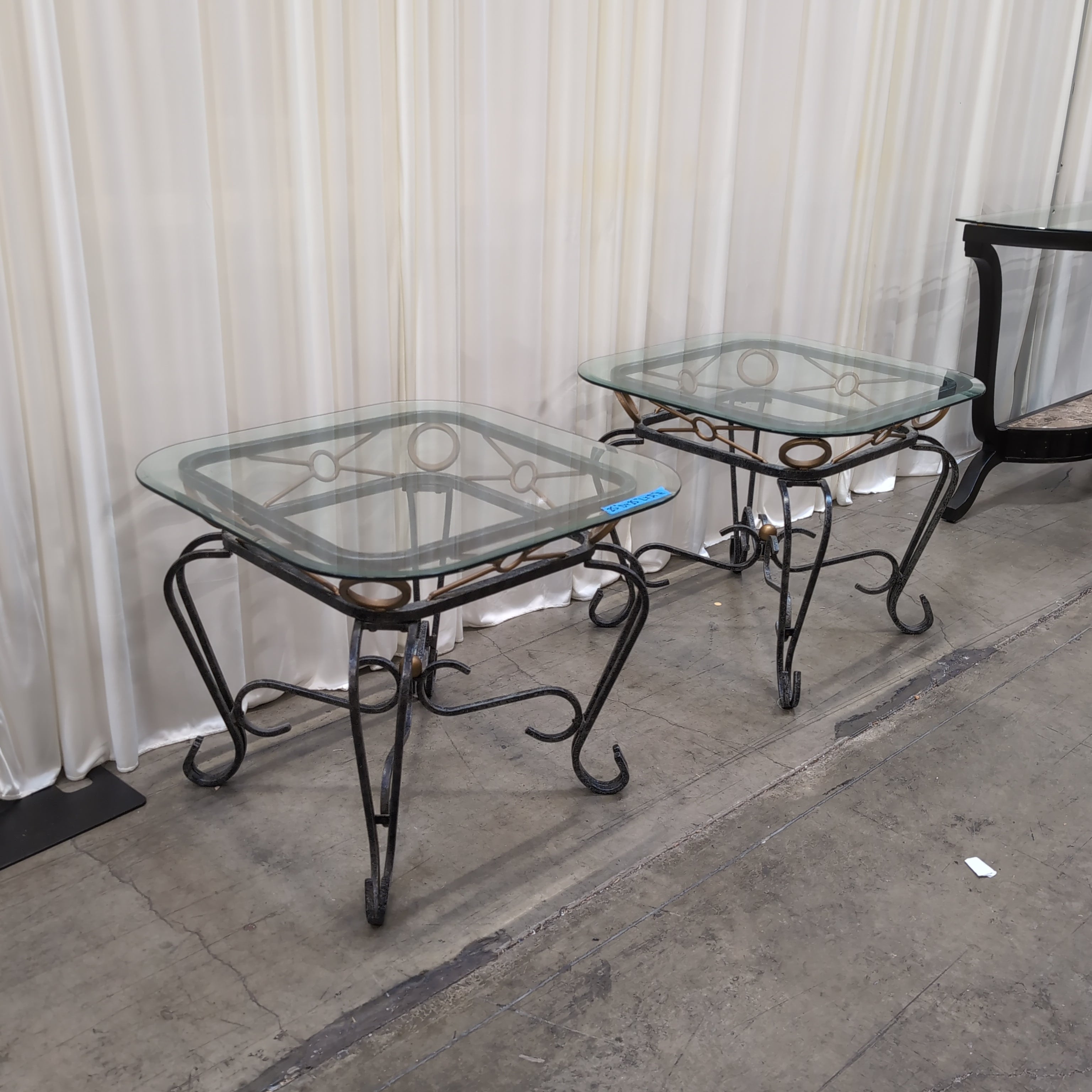 Ornate Scrollwork Metal End Table set with Glass Top