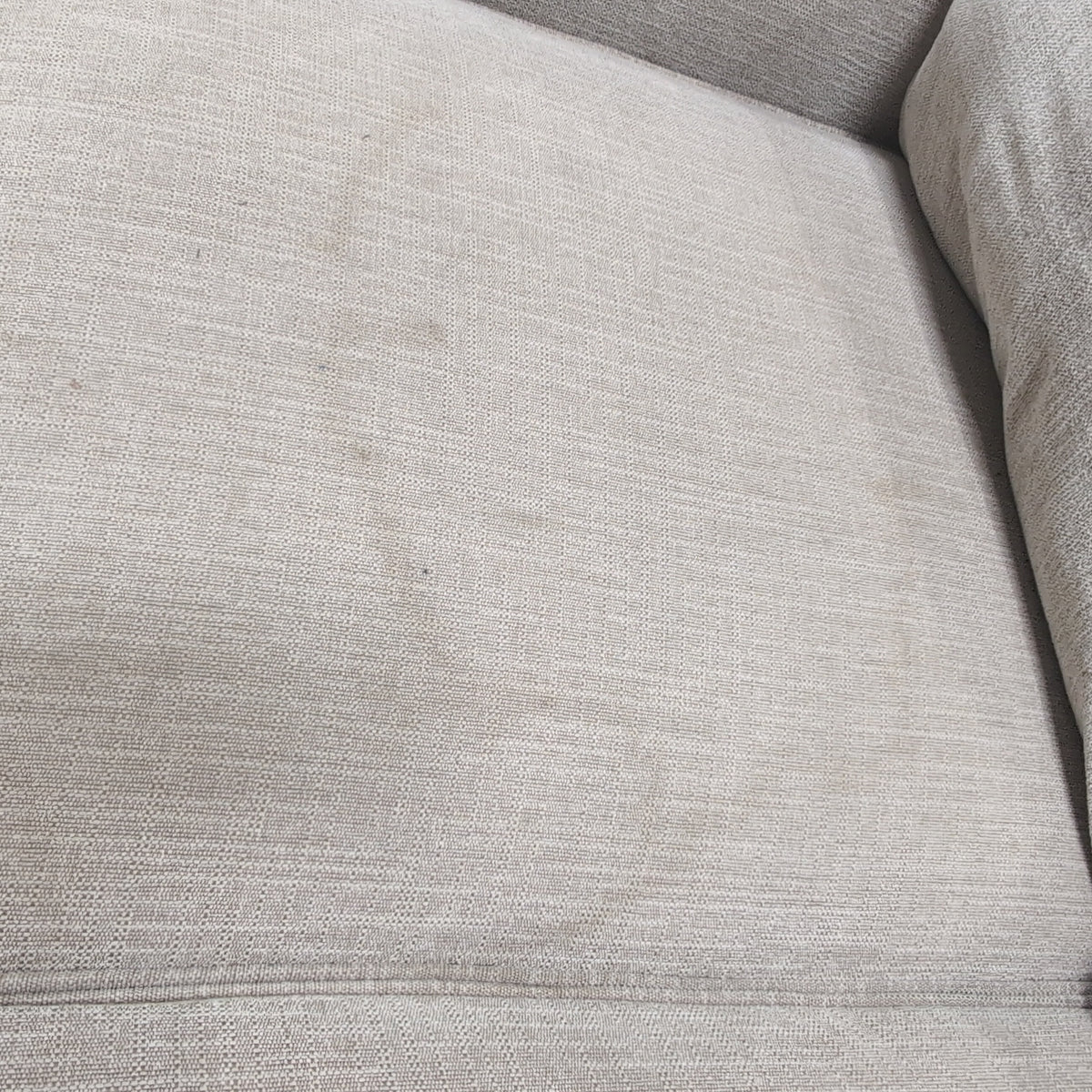 Light Beige Rolled Arm Couch with Nailhead Trim