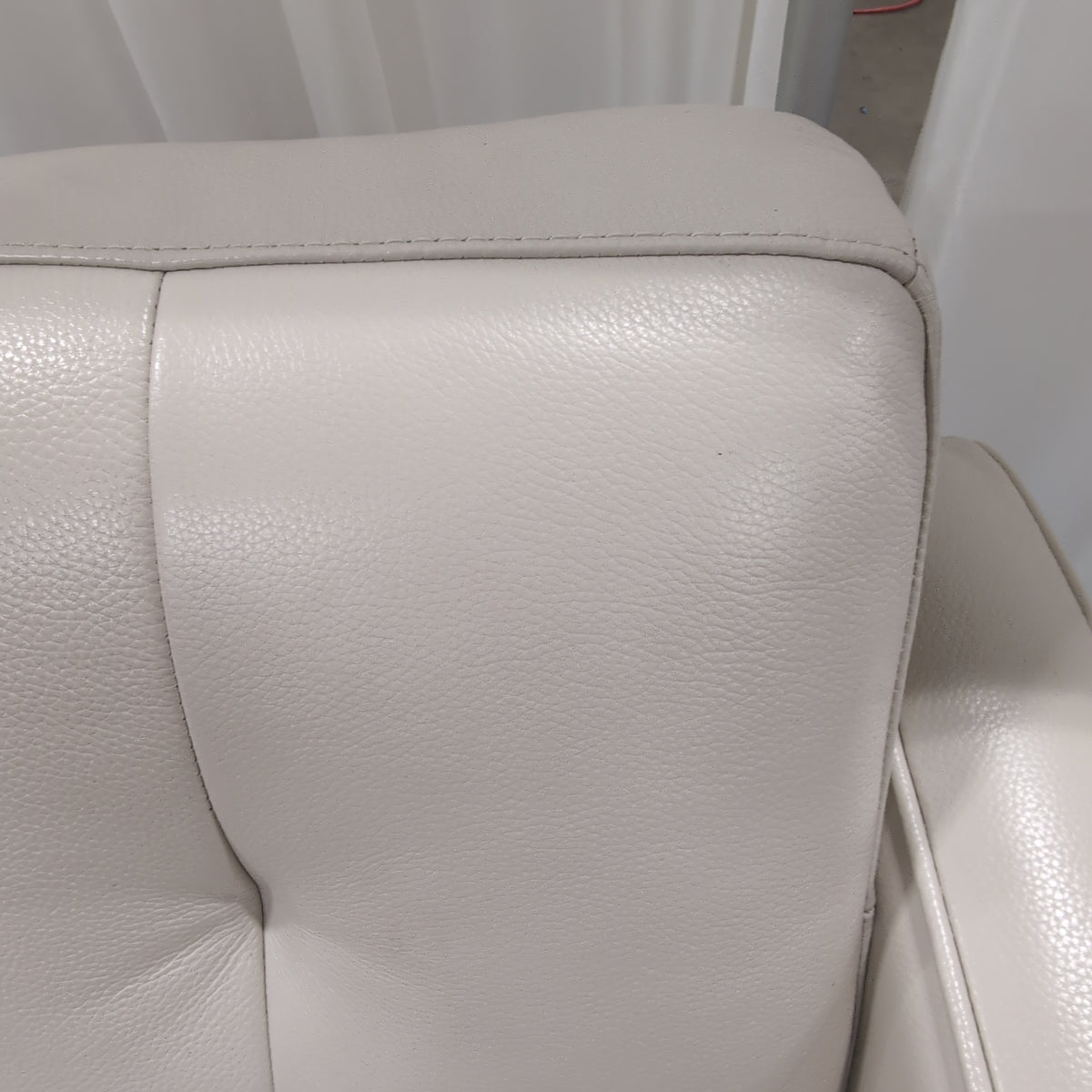 Cream Tufted Leather Three-Seat Couch