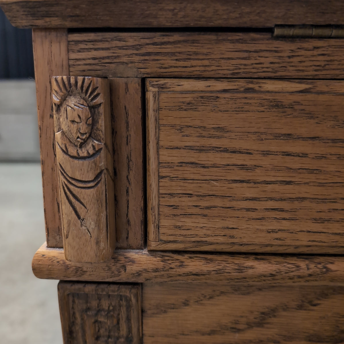 Traditional Oak Drop-Front Desk with Brass Hardware
