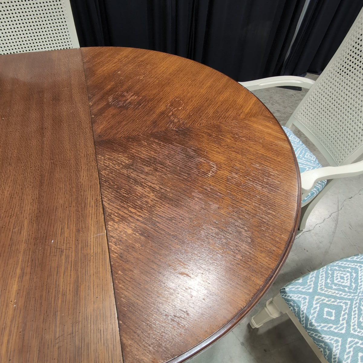 Cream Painted Pedestal Dining Table with Cane Back Chairs