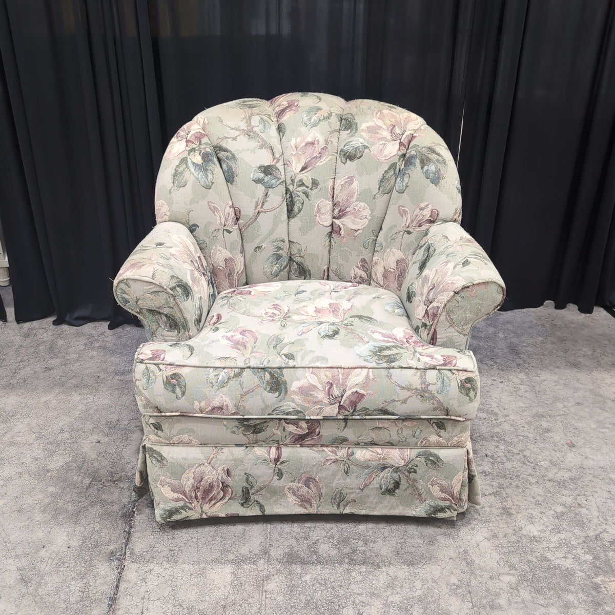 Green Floral Pattern Upholstered Armchair