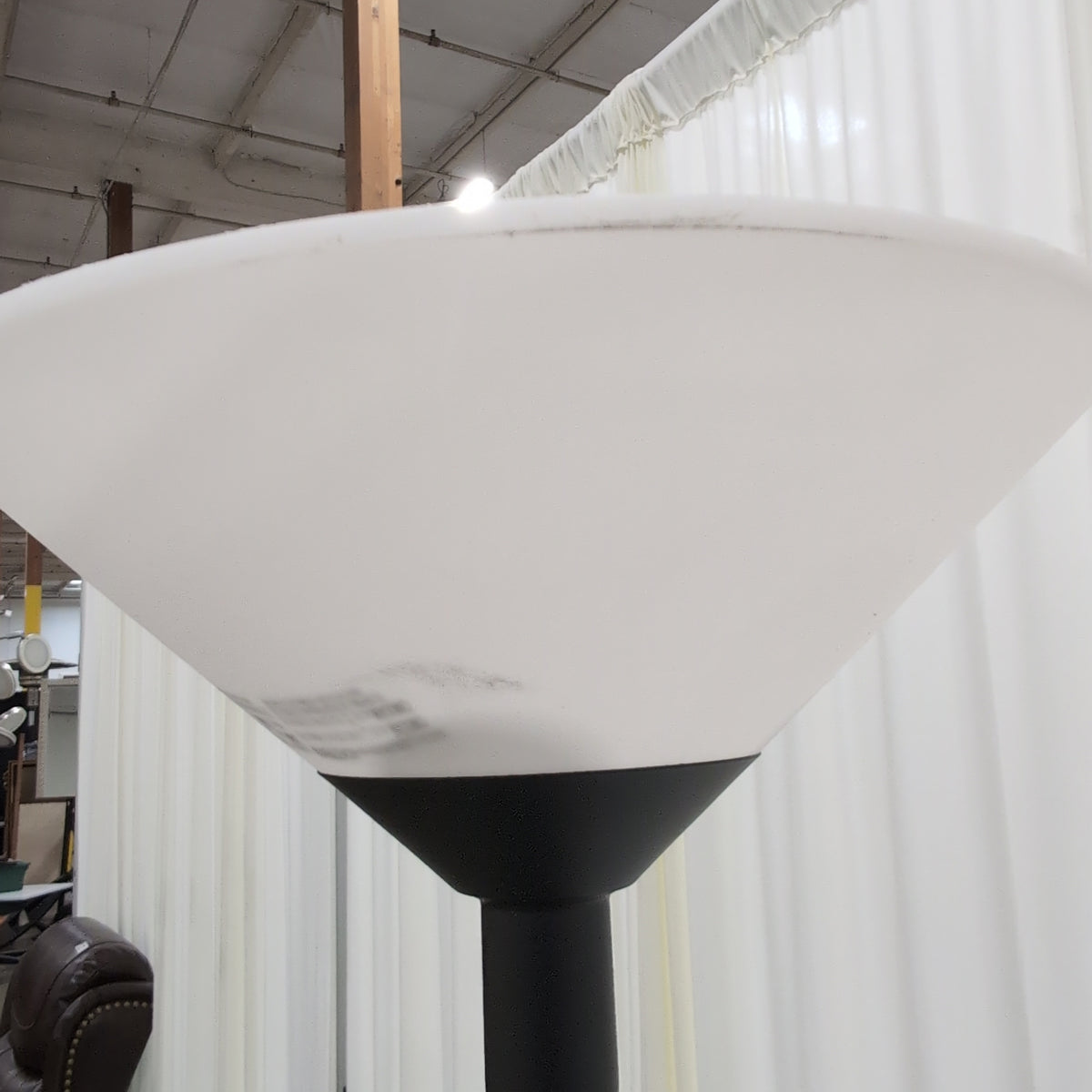 Black Metal Torchiere Floor Lamp with Frosted Cone Shade
