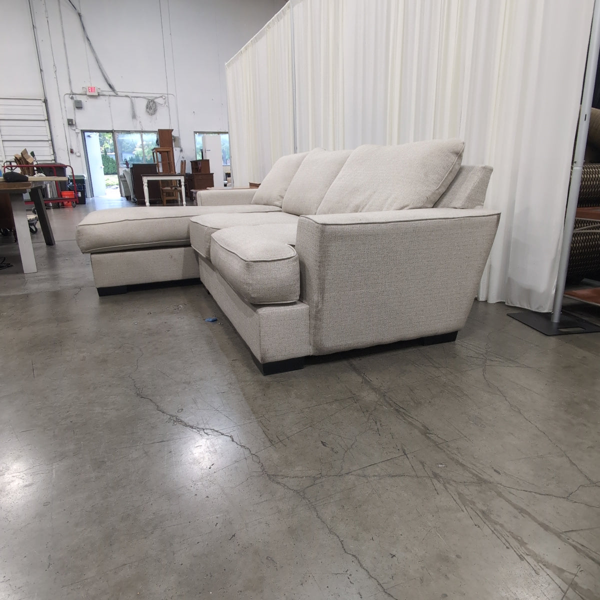 test Oatmeal Woven Fabric L-Shaped Sectional Couch with Piping Detail....test