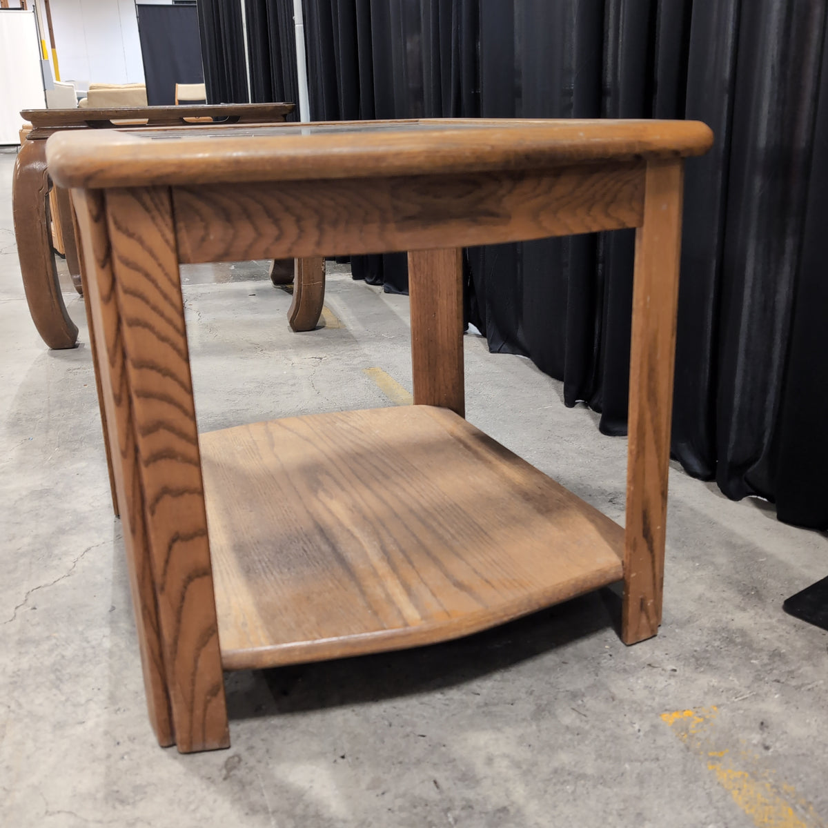 Dark Wood Chinoiserie Style Square End Table with Glass Top
