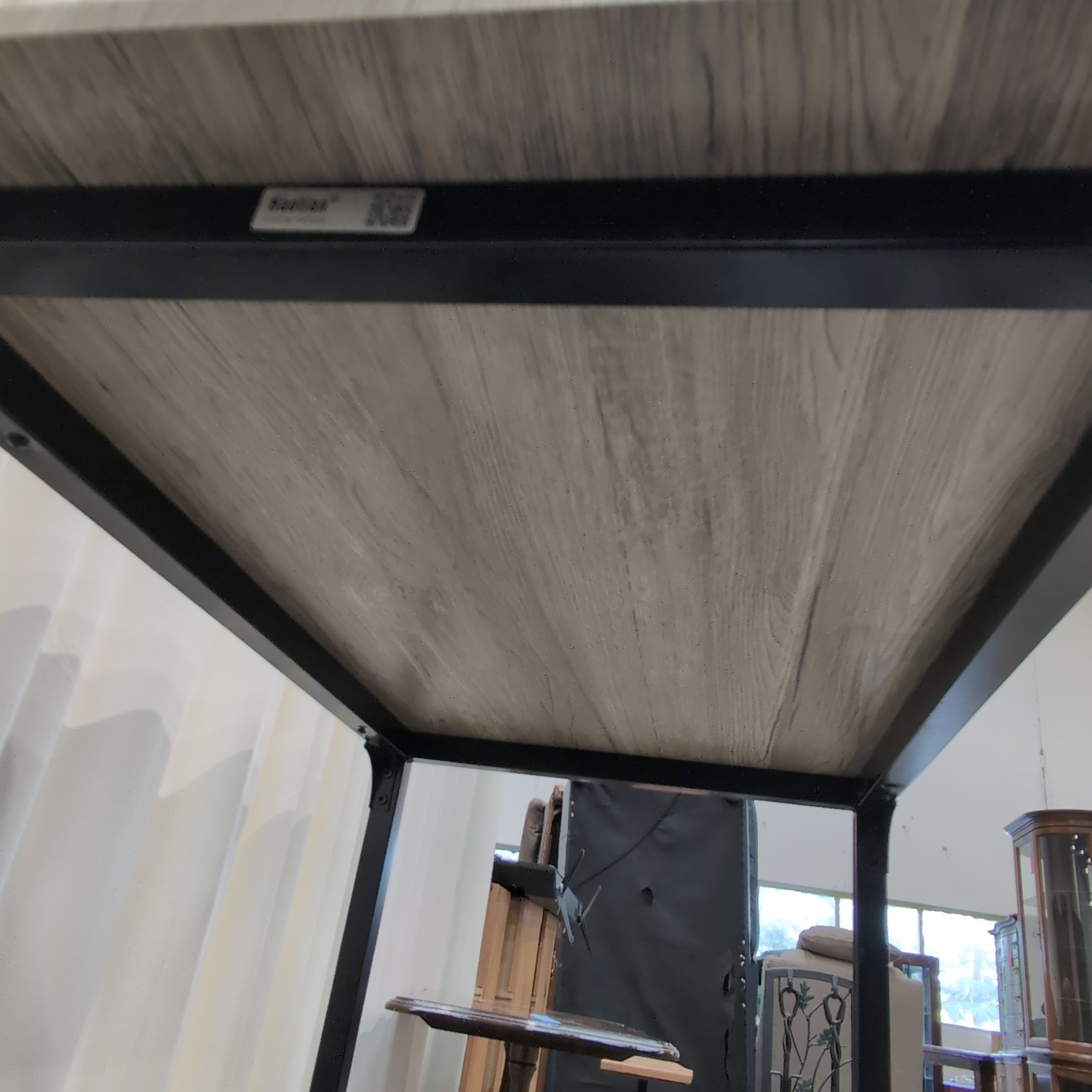 Light Grey Wood-Grain Dining Table with Matching Stool